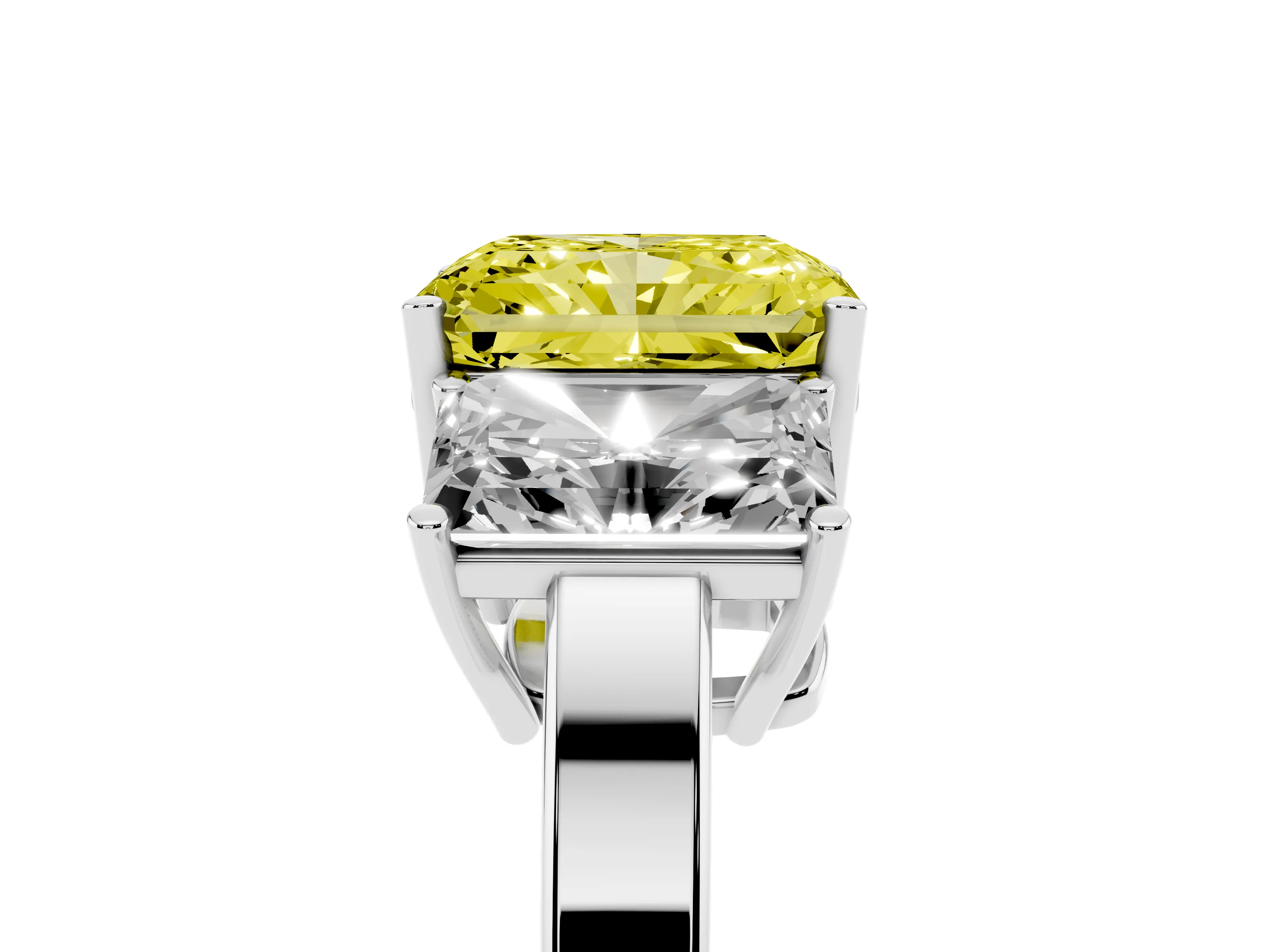 Fancy Yellow Radiant Cut Diamond Three-Stone Engagement Ring Set in Silver with Flat Band