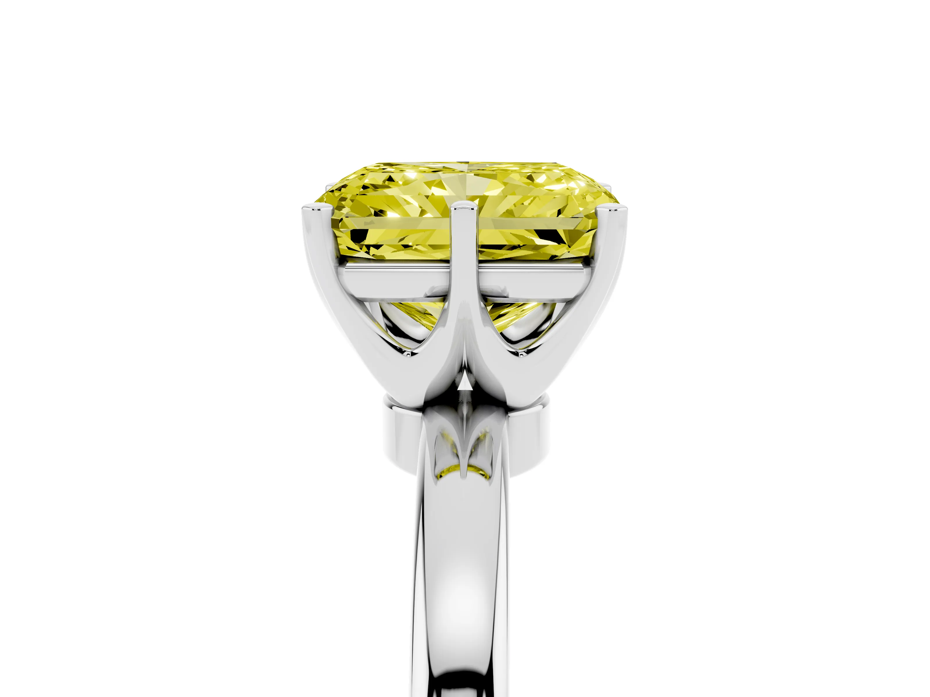 Fancy Yellow Radiant Cut Diamond Solitaire Ring Set in Silver with Raised Prong Setting on a Classic Band