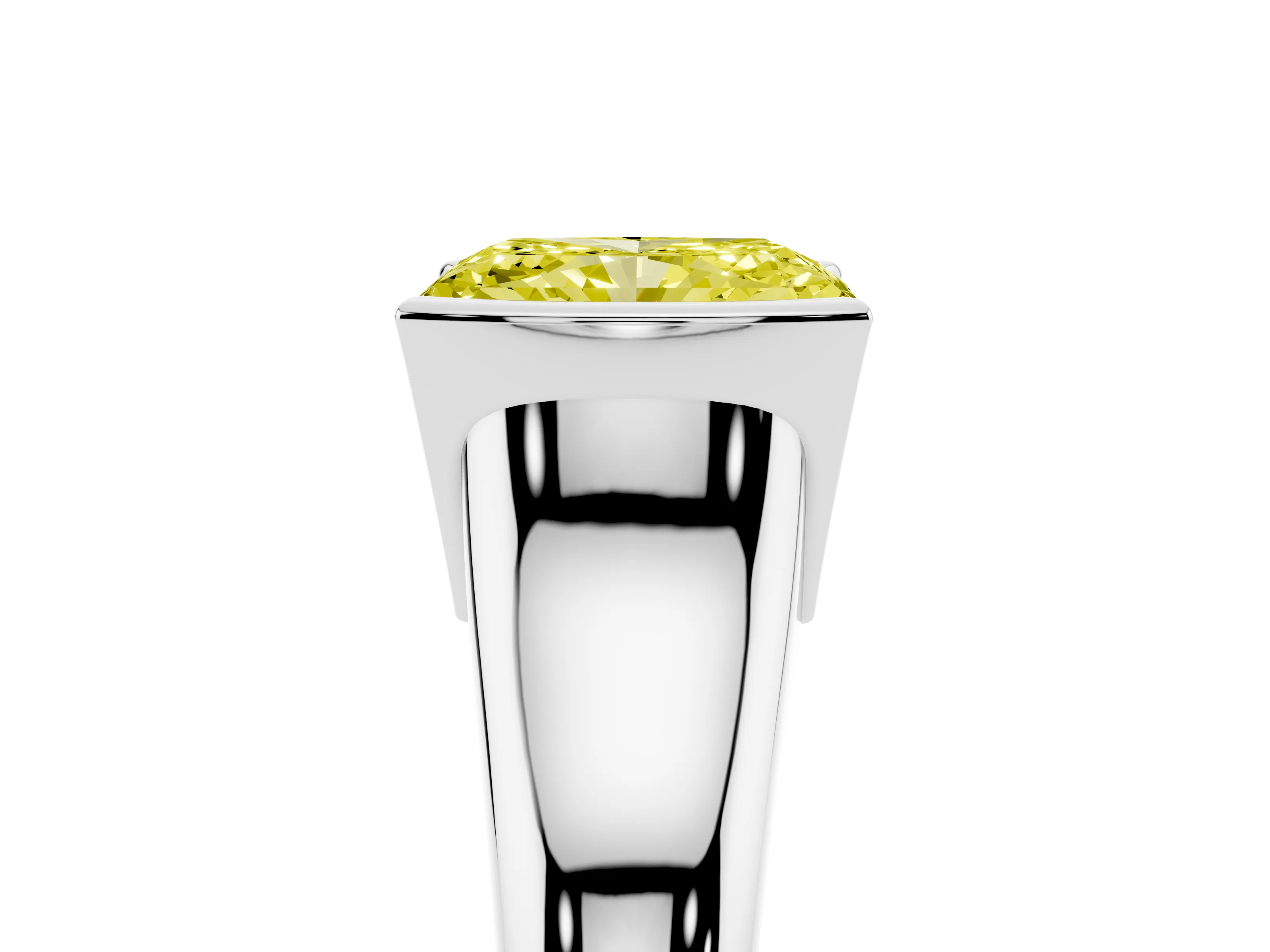 Fancy Yellow Radiant Cut Diamond Solitaire Tension Set Ring Set in White gold with Split Shank Band