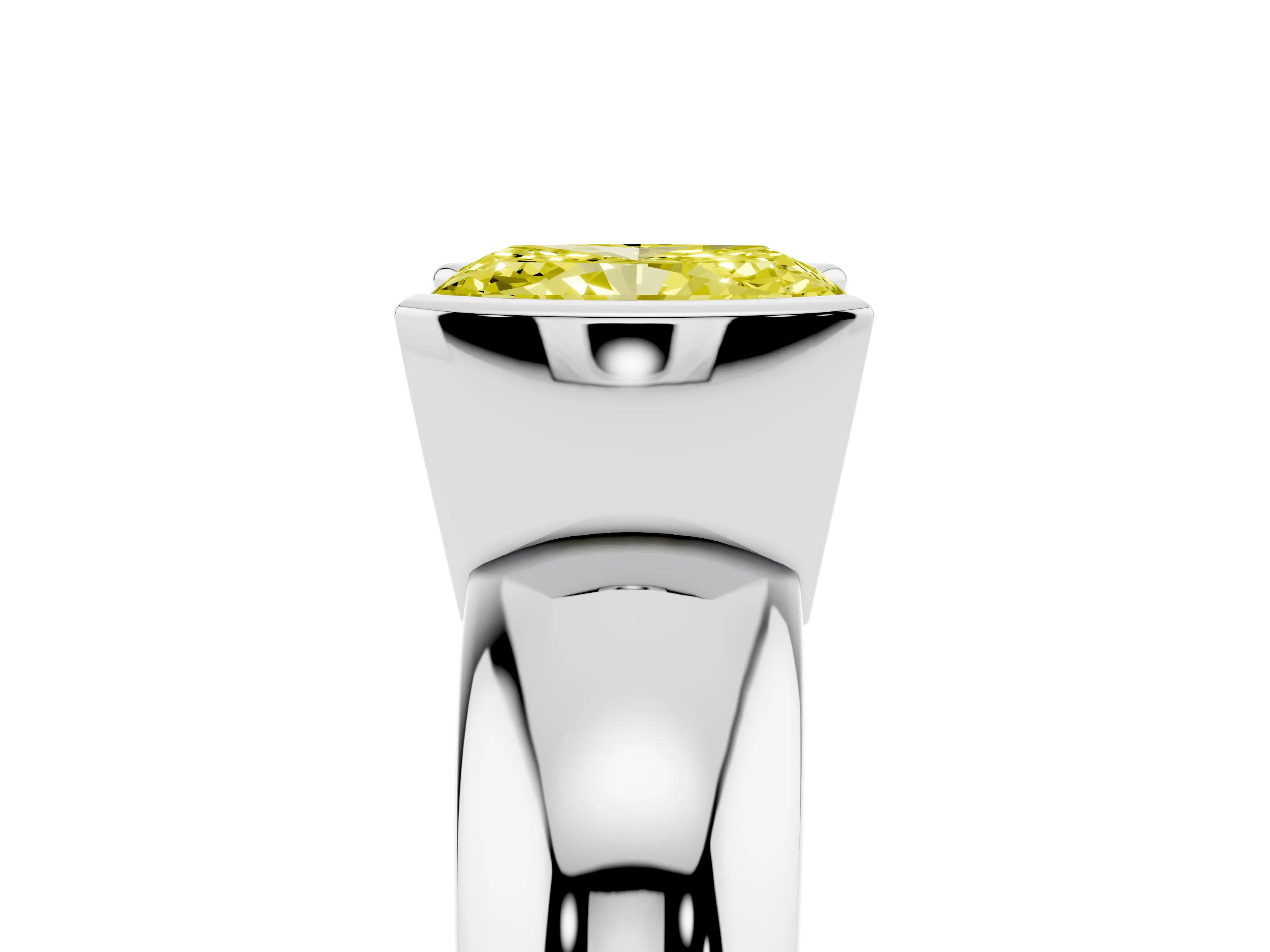 Fancy Yellow Radiant Cut Diamond Solitaire Tension Set Ring Set in White gold with Wide Band