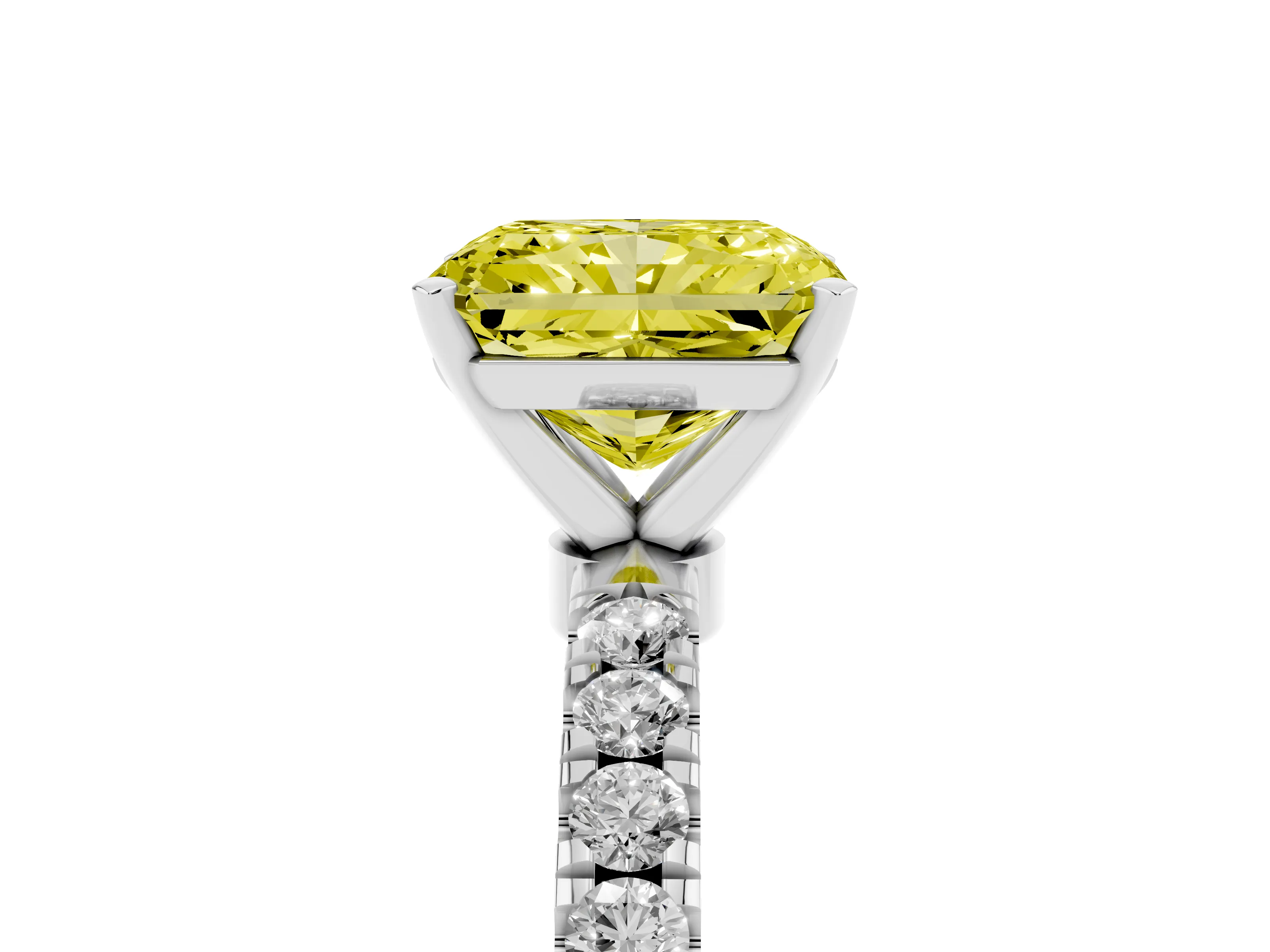 Fancy Yellow Radiant Cut Diamond Solitaire Ring Set in Silver with Pavé Accents and Prong Setting