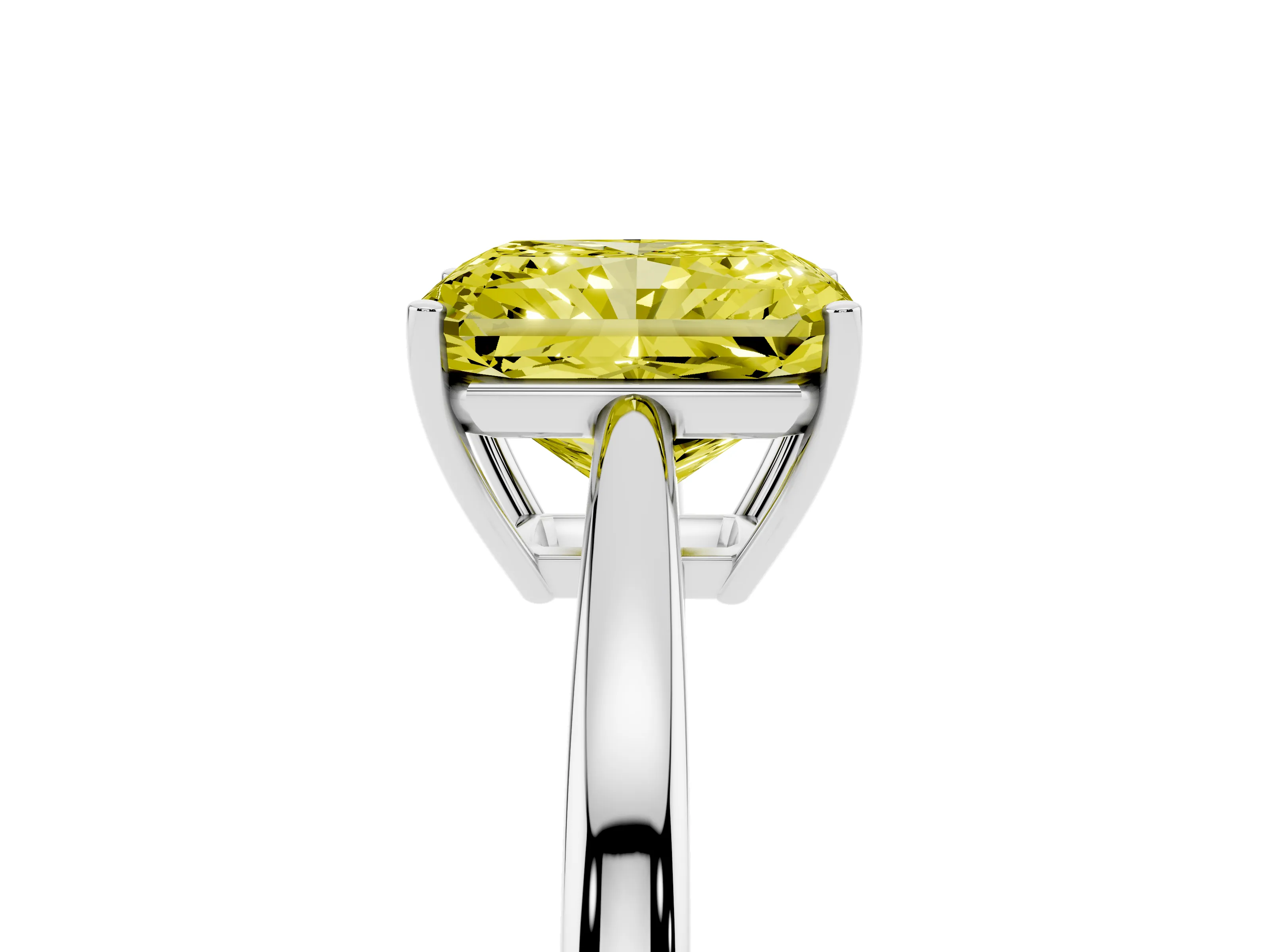 Fancy Yellow Radiant Cut Diamond Solitaire Ring Set in Silver with Split Shank and Prong Setting