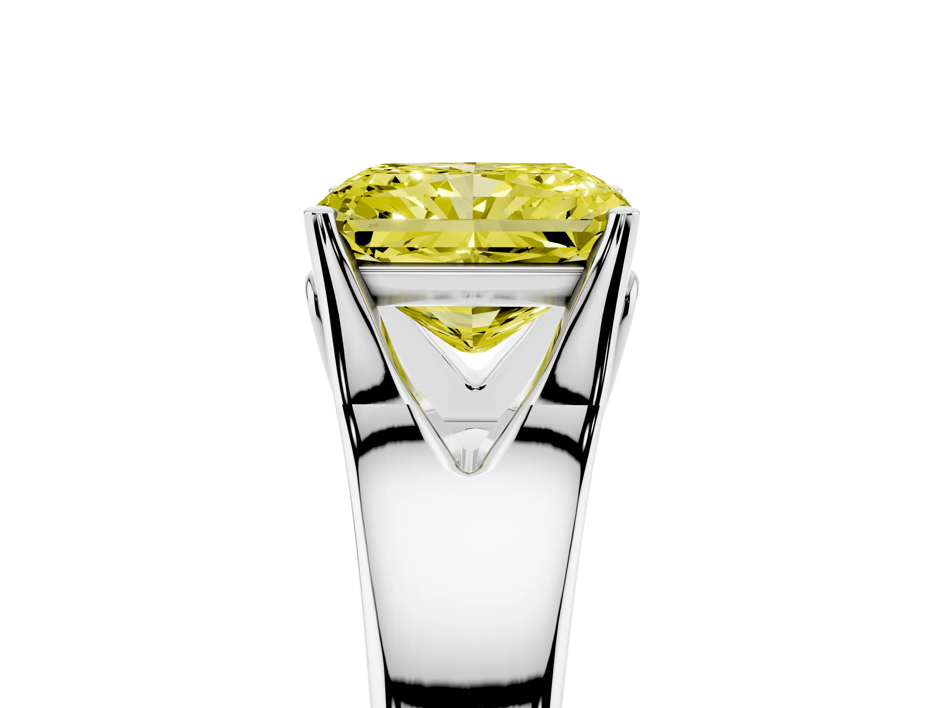 Fancy Yellow Radiant Cut Diamond Solitaire Ring Set in Silver with Arched Cathedral Band and Prong Setting