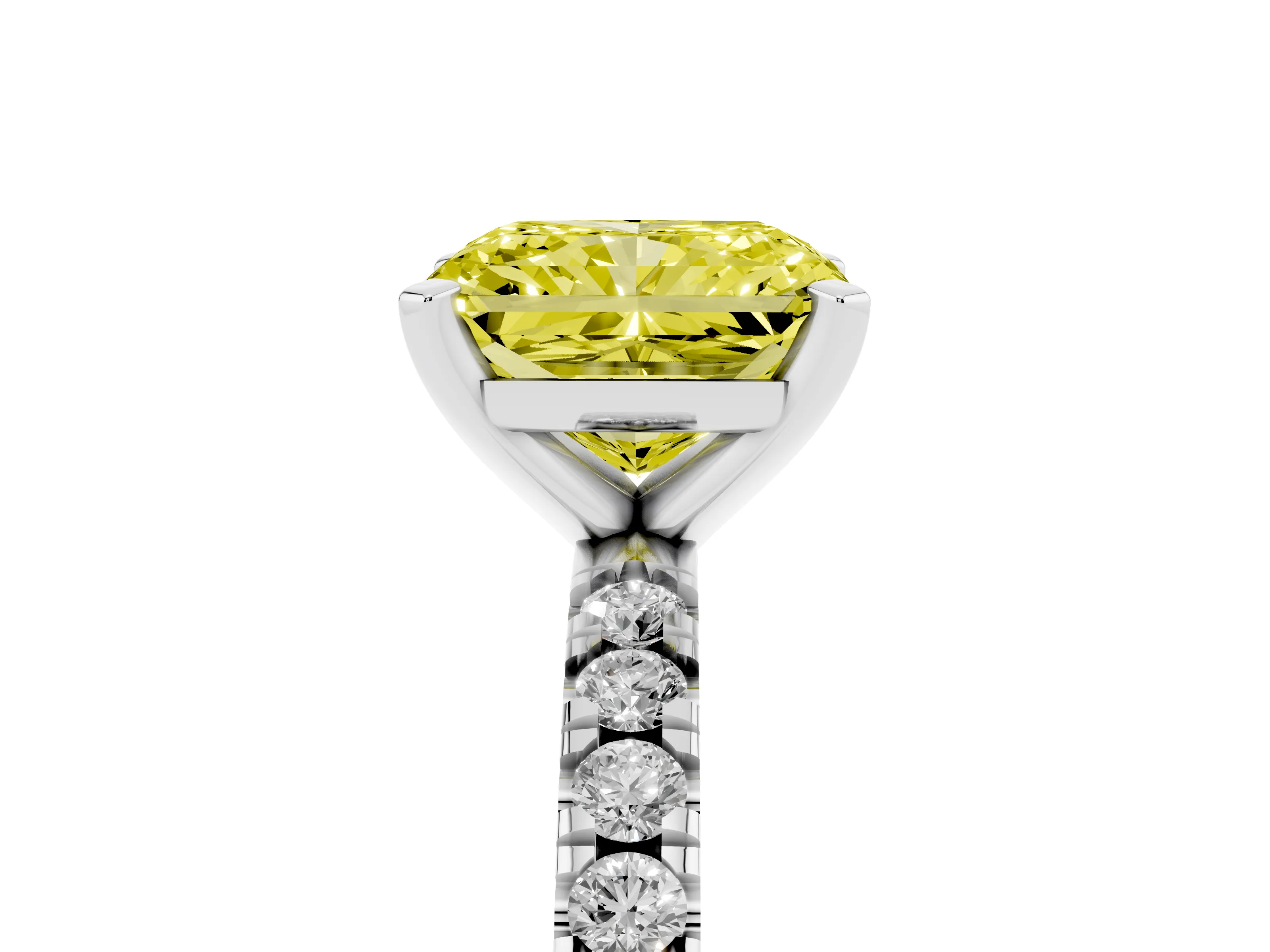 Fancy Yellow Radiant Cut Diamond Pavé Band Solitaire Set in Silver with Prong Setting