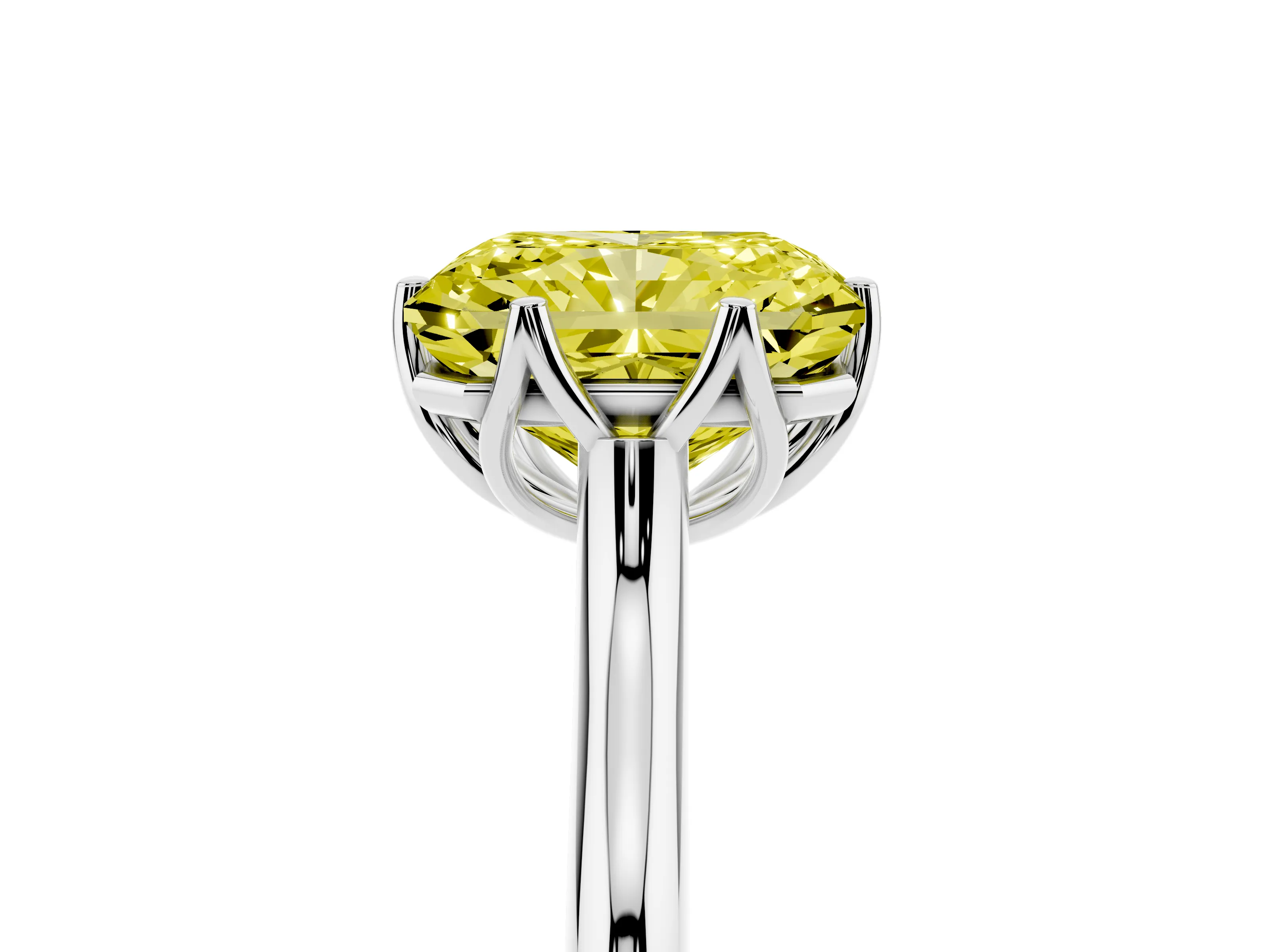 Fancy Yellow Radiant Cut Diamond Solitaire Cathedral Ring Set in Silver with Prong Setting