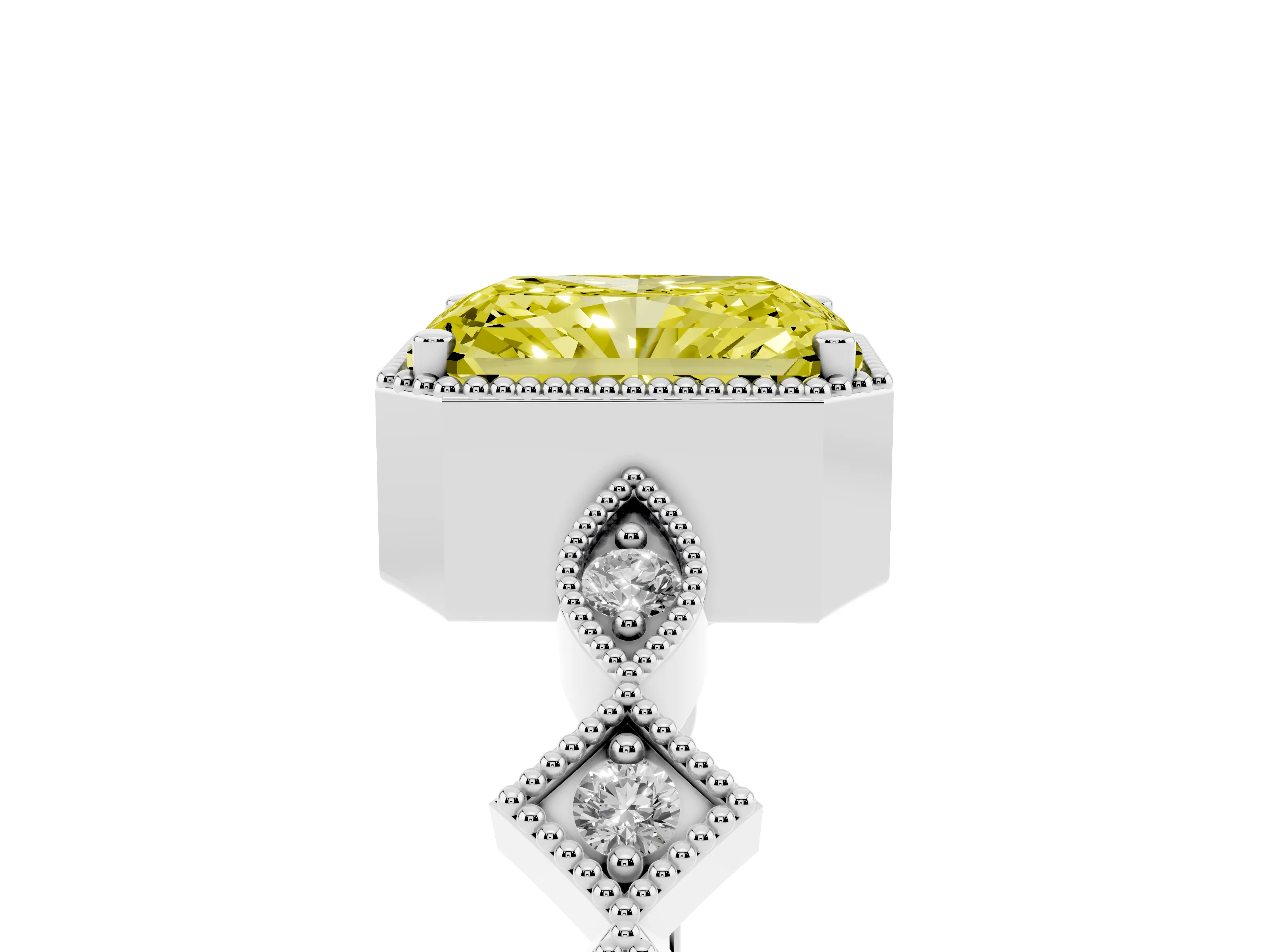 Fancy Yellow Radiant Cut Diamond Milgrain Marquise Twist Band Ring Set in Silver with Prong Setting