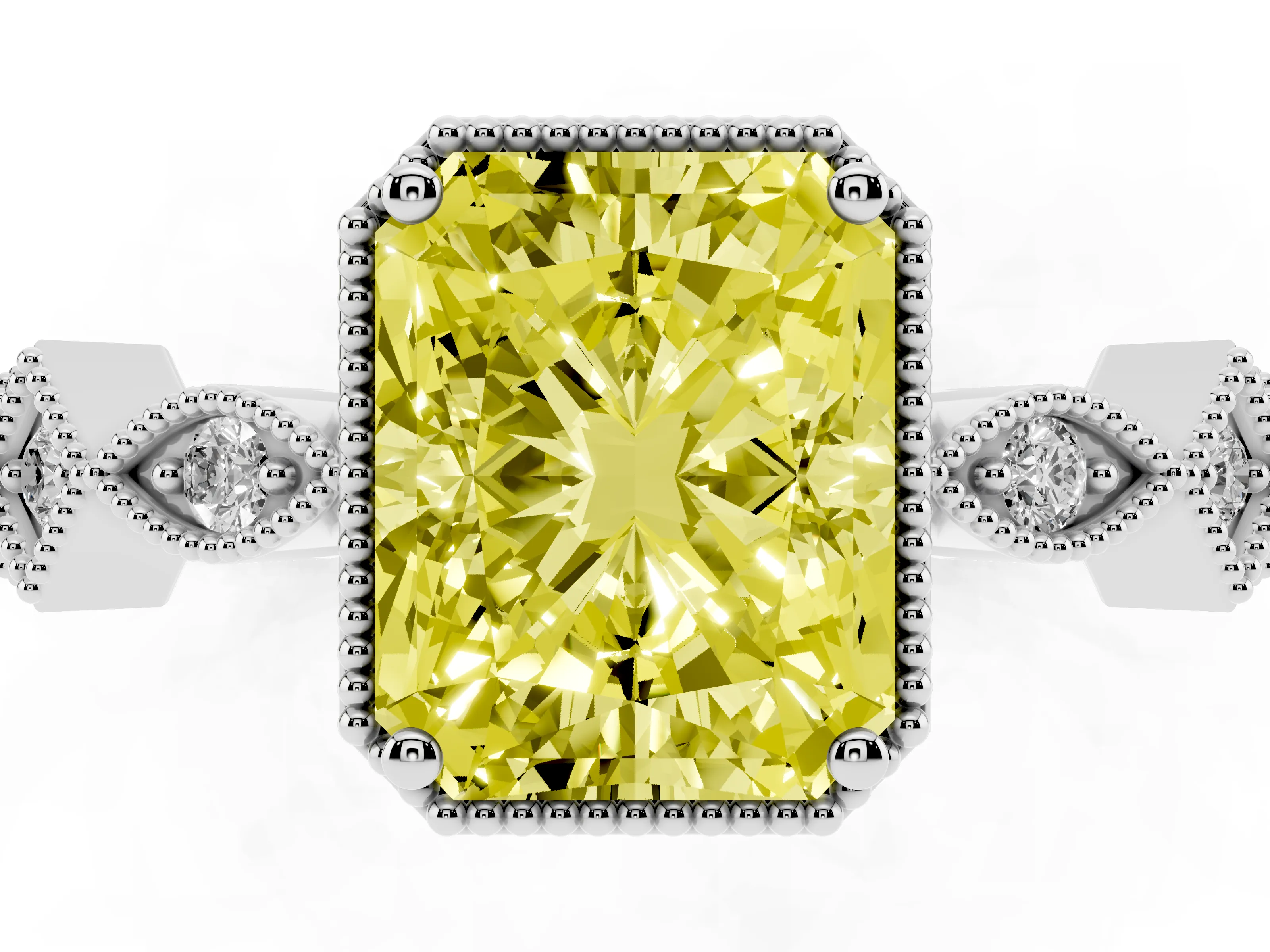 Fancy Yellow Radiant Cut Diamond Milgrain Marquise Twist Band Ring Set in Silver with Prong Setting