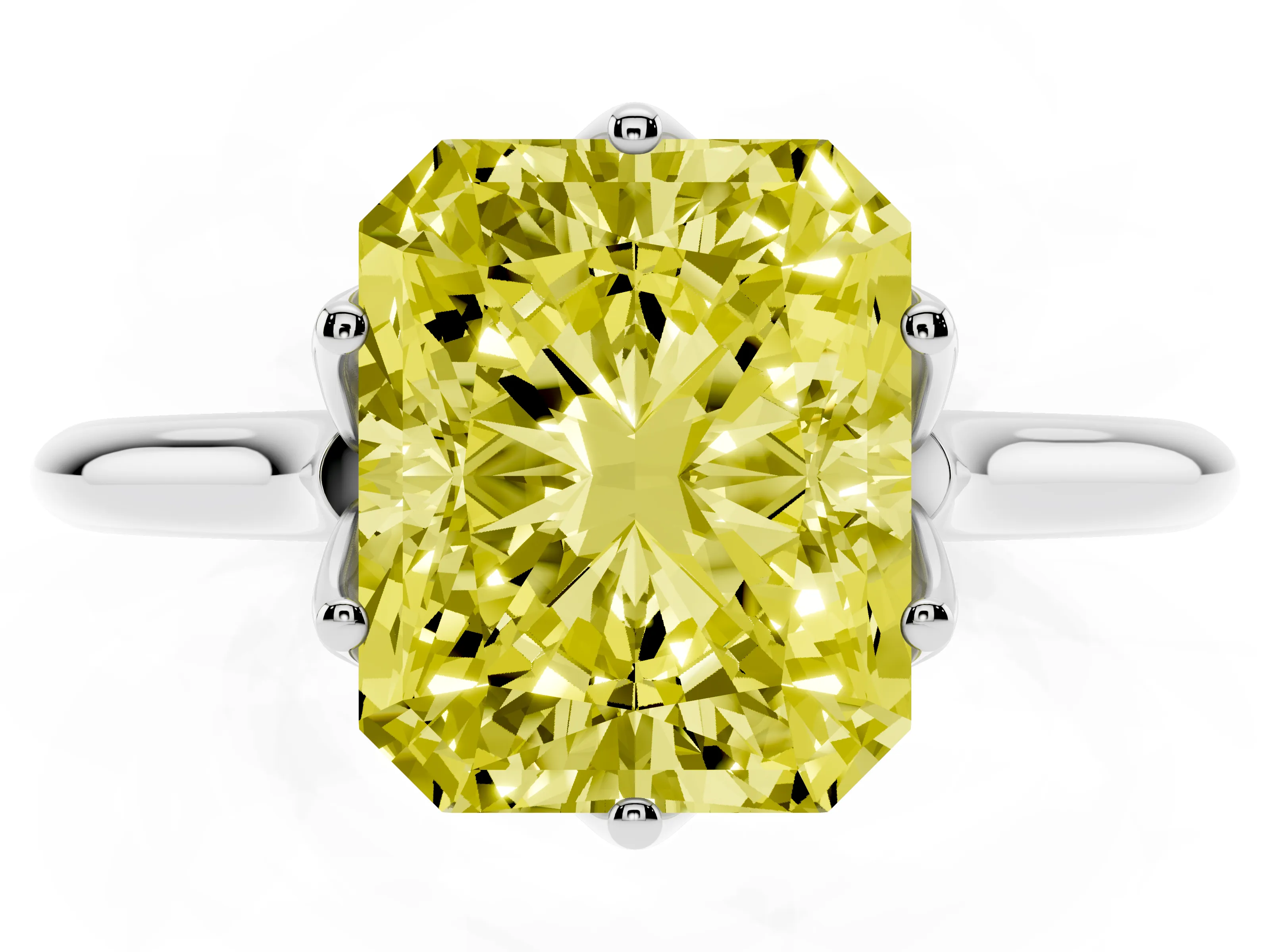 Fancy Yellow Radiant Cut Diamond Solitaire Cathedral Ring Set in Silver with Prong Setting