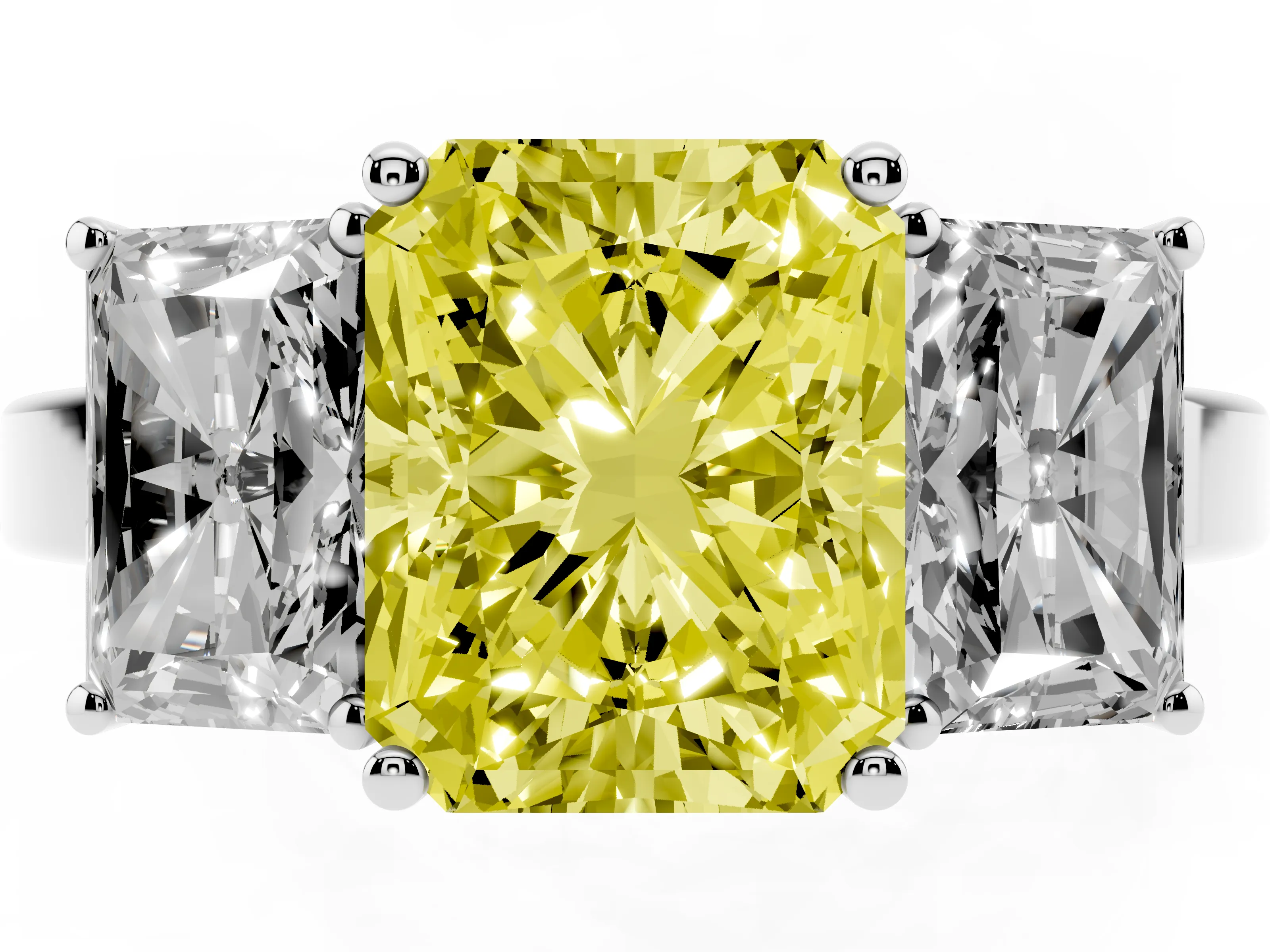 Fancy Yellow Radiant Cut Diamond Three-Stone Engagement Ring Set in Silver with Flat Band