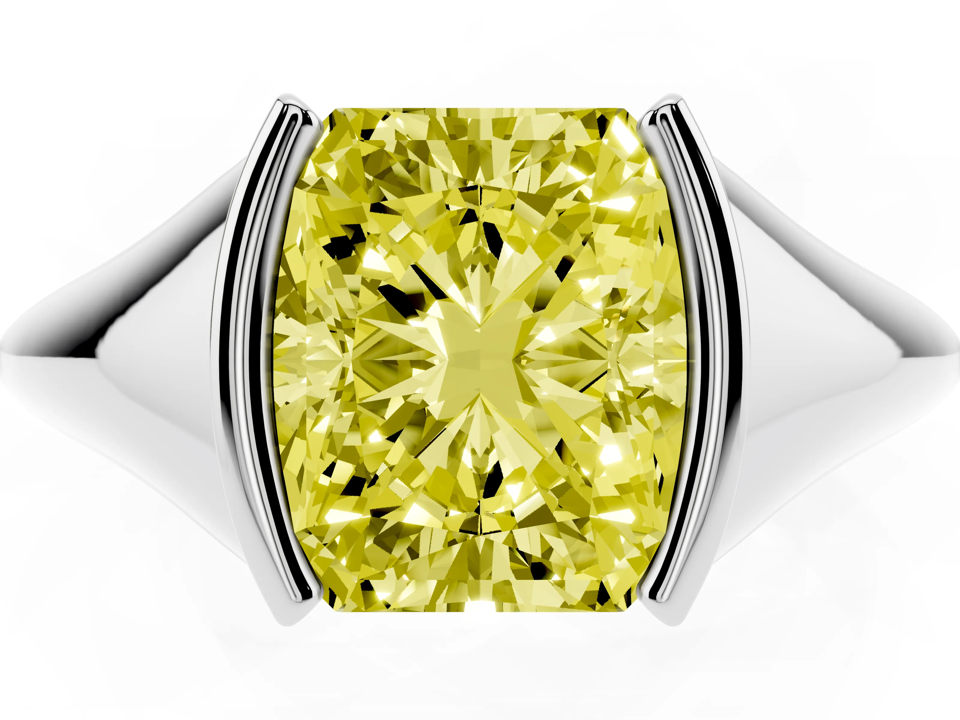 Fancy Yellow Radiant Cut Diamond Solitaire Tension Set Ring Set in Silver