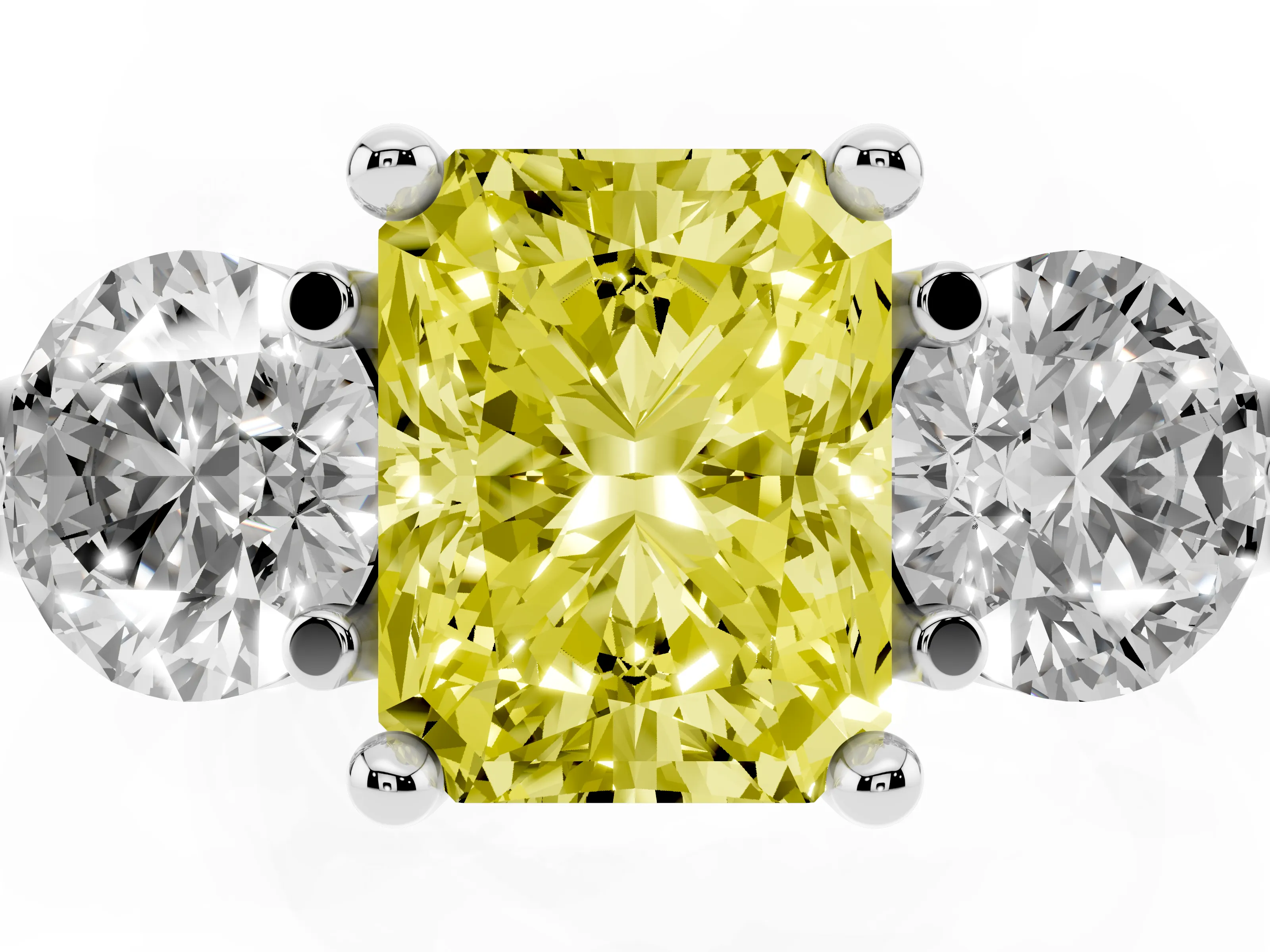 Fancy Yellow Radiant Cut Diamond Three-Stone Ring Set in Silver with Prong Setting and Classic Band