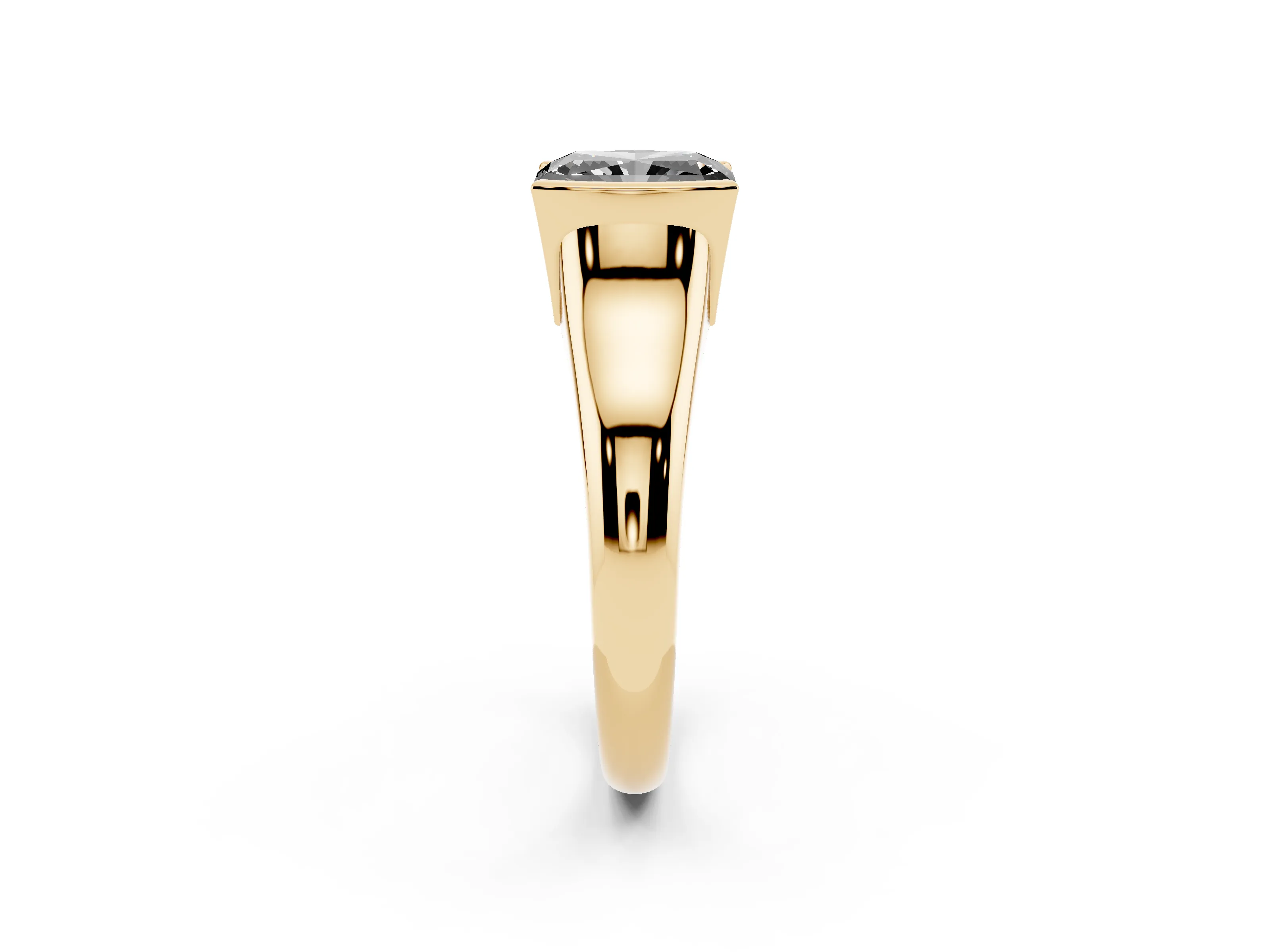 Fancy Black Radiant Cut Diamond Solitaire Tension Set Ring Set in Yellow gold with Split Shank Band