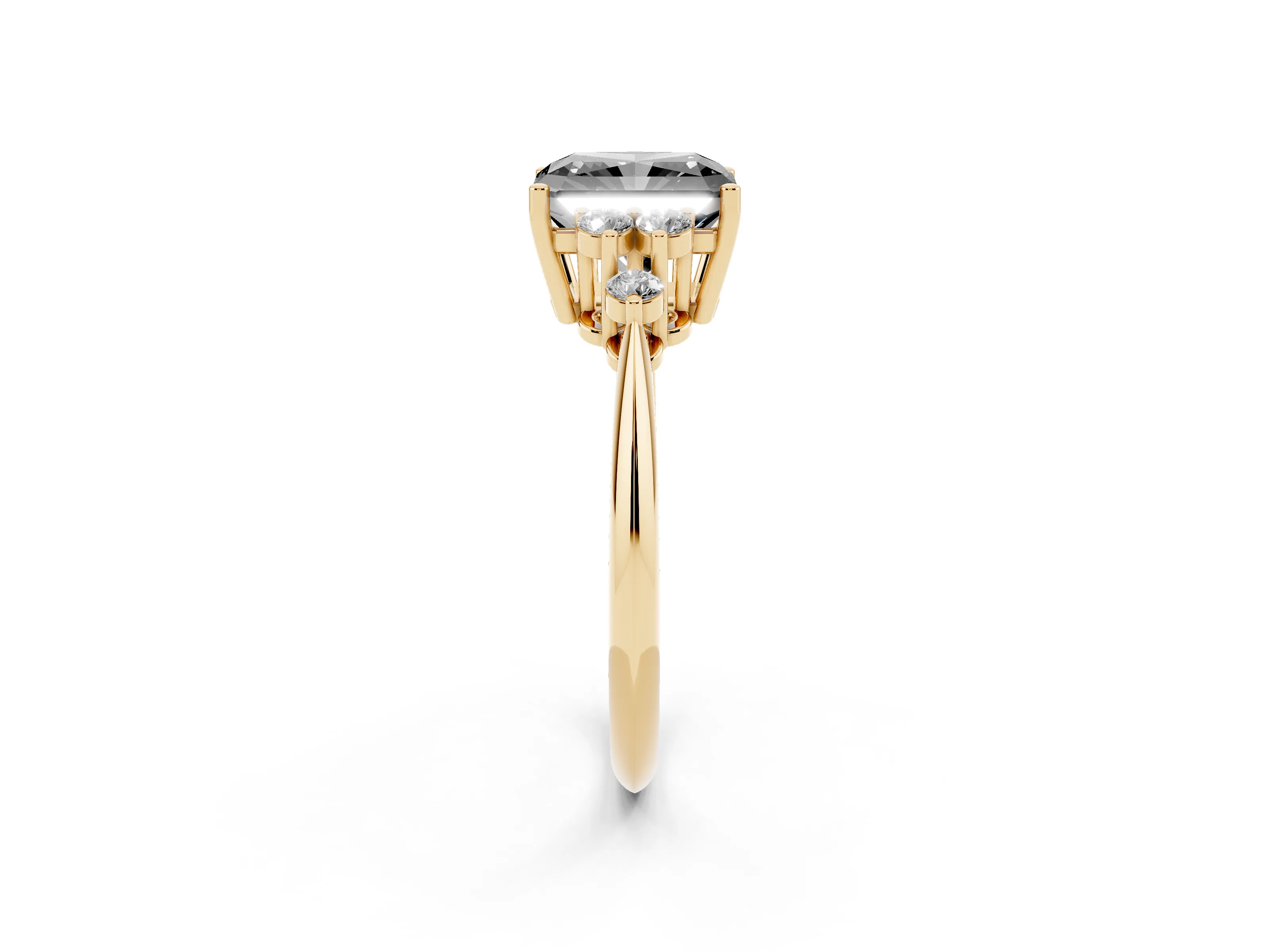 Fancy Black Radiant Cut Diamond Cluster Ring Set in Yellow gold with Plain Band and Prong Setting