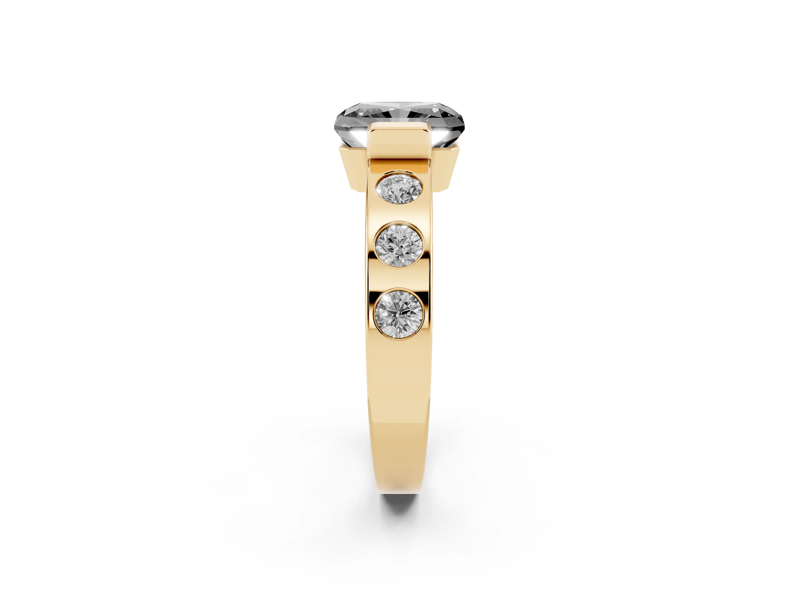 Fancy Black Radiant Cut Diamond Channel-Set Band Ring Set in Yellow gold with Bezel Prong Setting