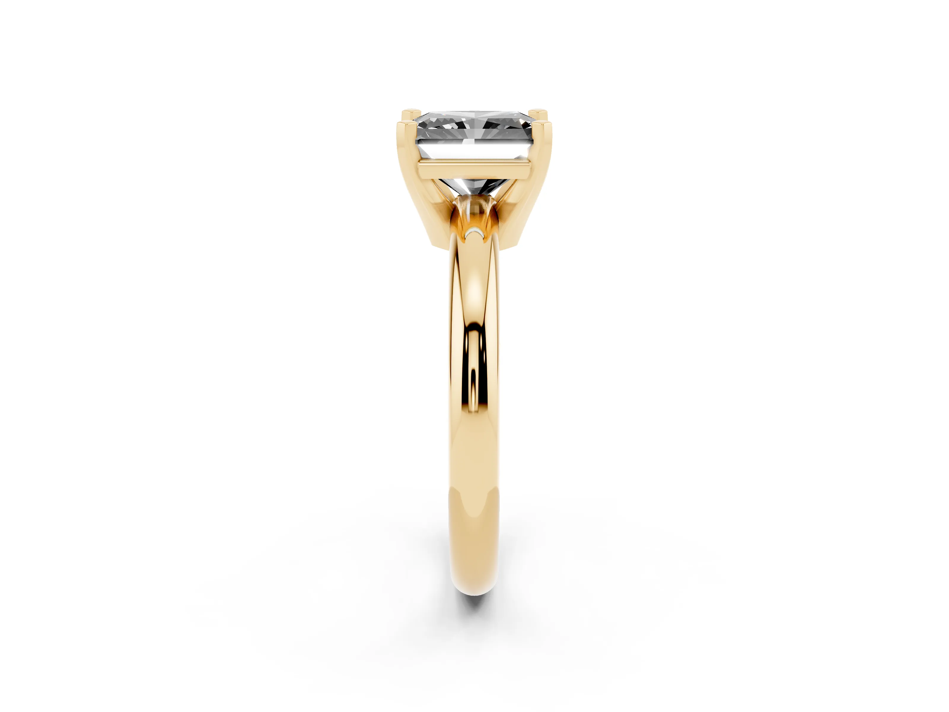 Fancy Black Radiant Cut Diamond Solitaire Engagement Ring Set in Yellow gold with Round Band and Prong Setting