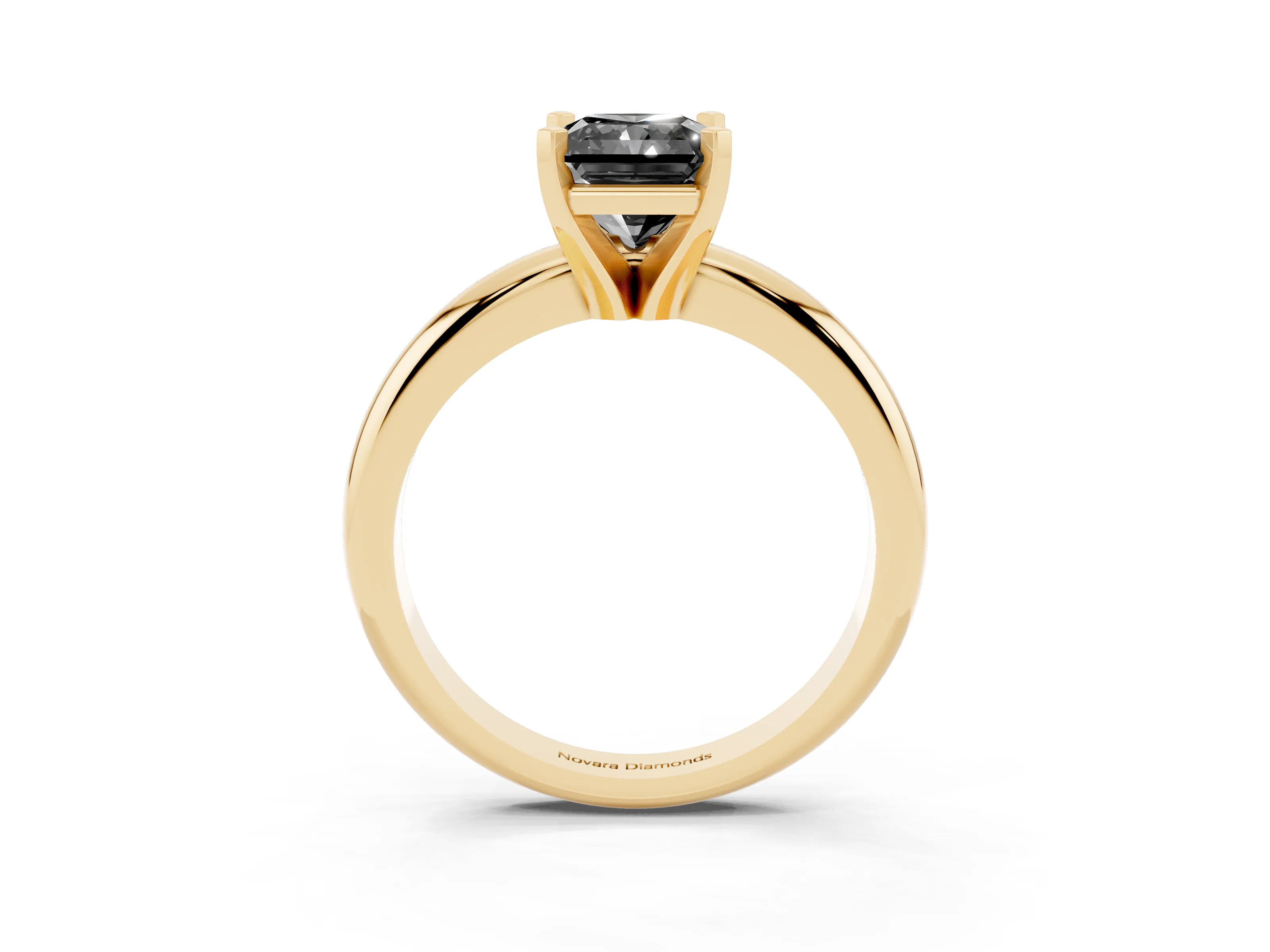 Fancy Black Radiant Cut Diamond Solitaire Engagement Ring Set in Yellow gold with Round Band and Prong Setting