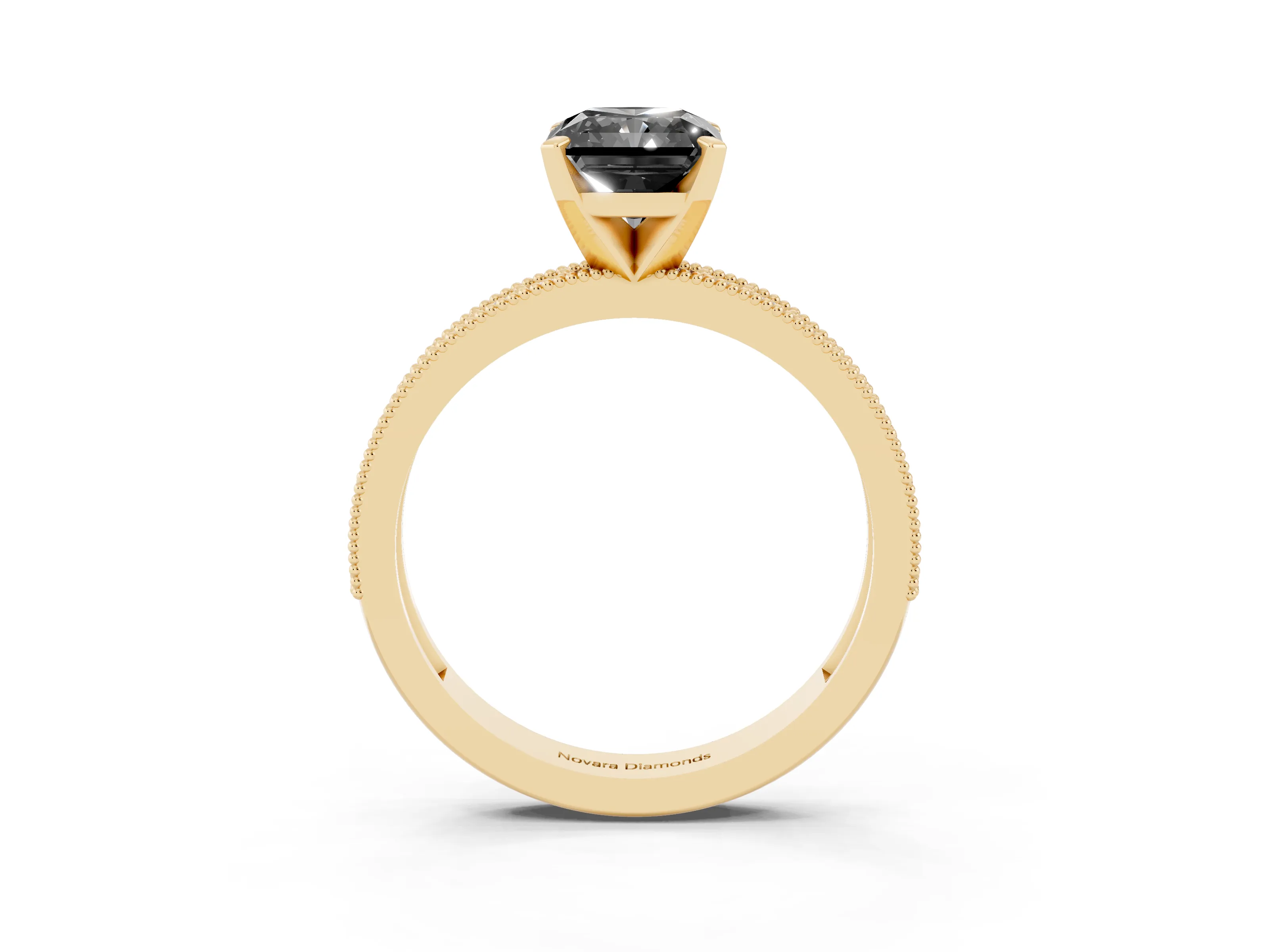 Fancy Black Radiant Cut Diamond Milgrain Pavé Engagement Ring Set in Yellow gold with Prong Setting