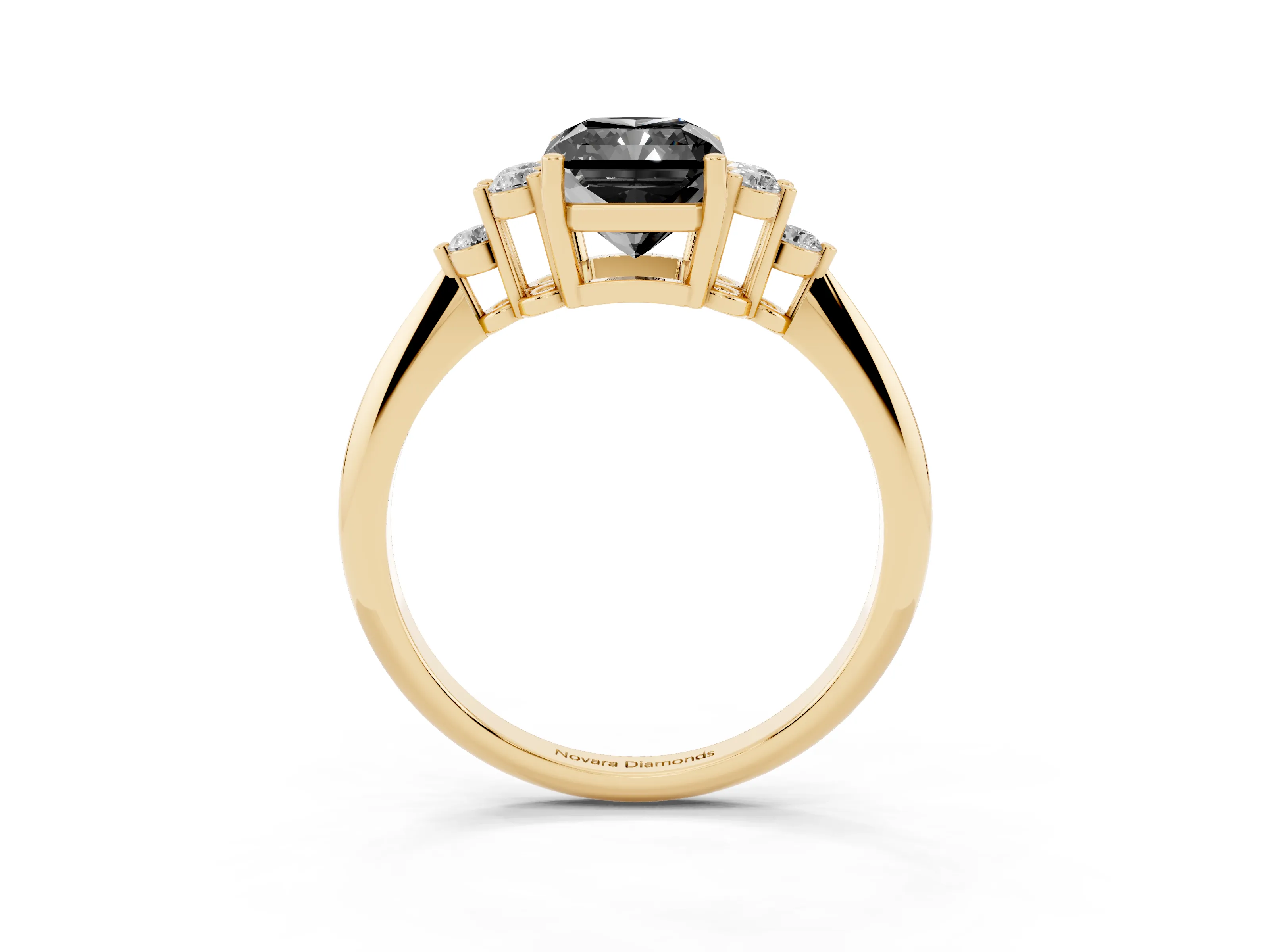 Fancy Black Radiant Cut Diamond Cluster Ring Set in Yellow gold with Plain Band and Prong Setting