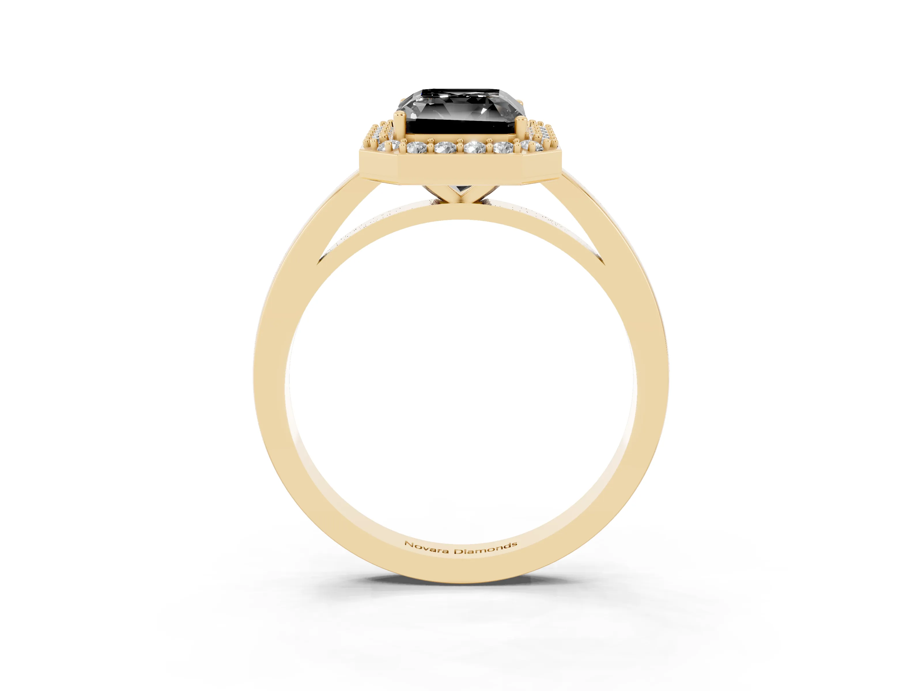 Fancy Black Radiant Cut Diamond Halo Ring Set in Yellow gold with Solitaire Band and Prong Setting
