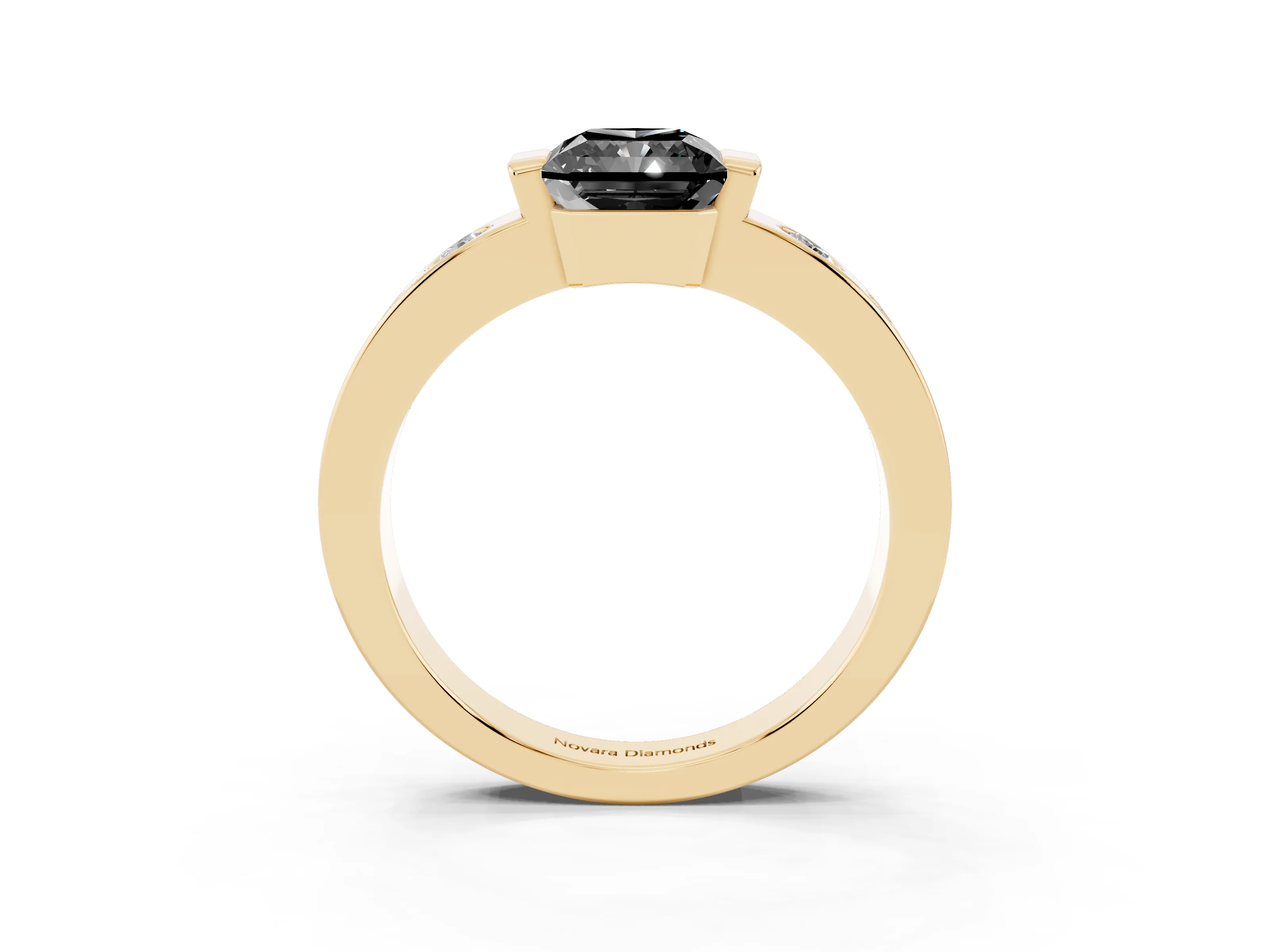 Fancy Black Radiant Cut Diamond Channel-Set Band Ring Set in Yellow gold with Bezel Prong Setting