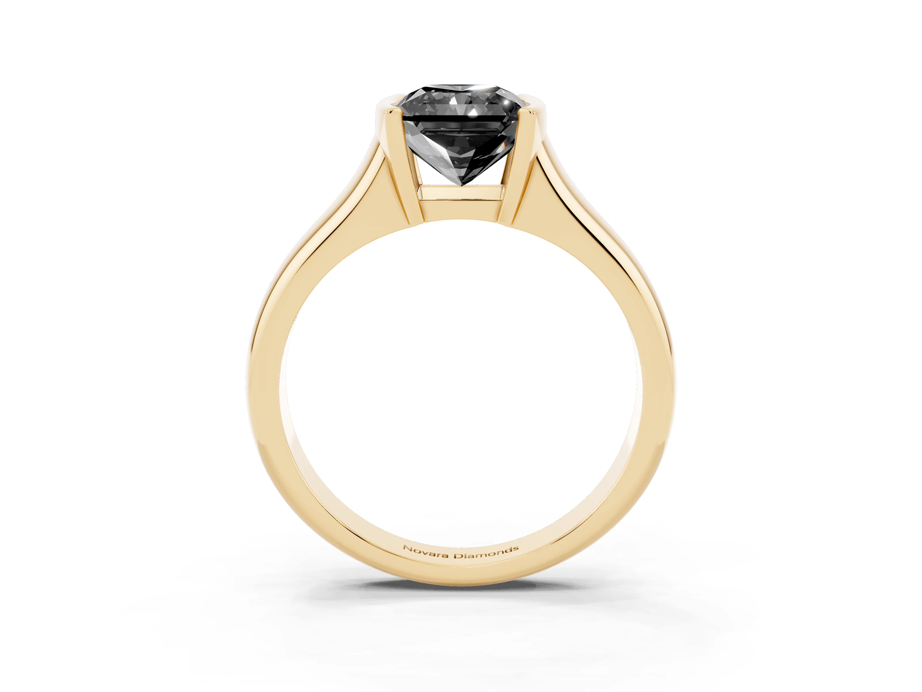 Fancy Black Radiant Cut Diamond Solitaire Tension Set Ring Set in Yellow gold with Split Shank Band