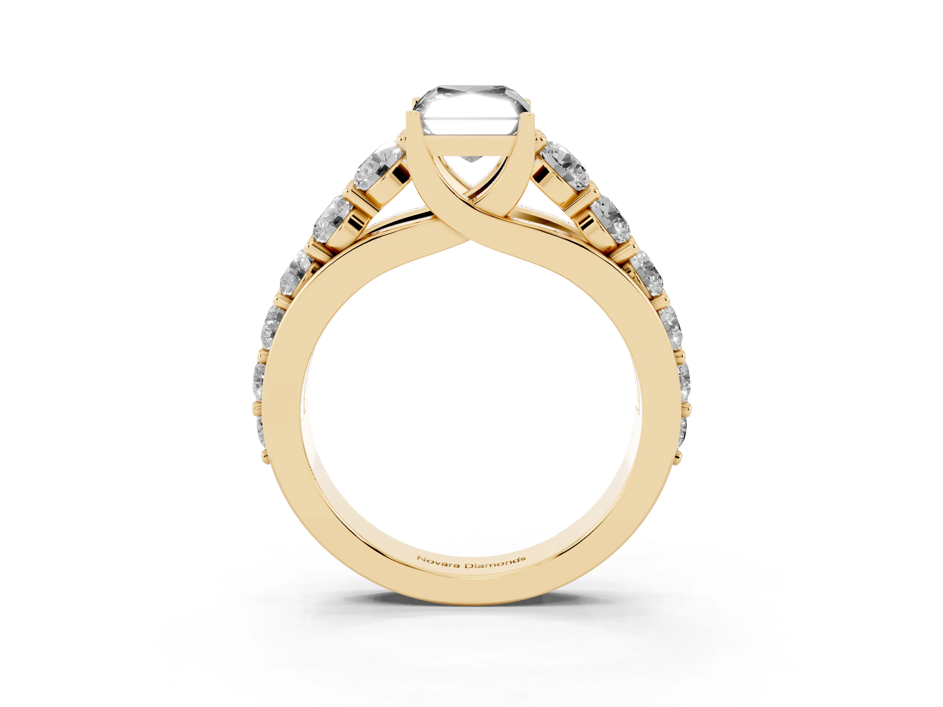 Fancy Black Radiant Cut Diamond Pavé Engagement Ring Set in Yellow gold with Prong Setting