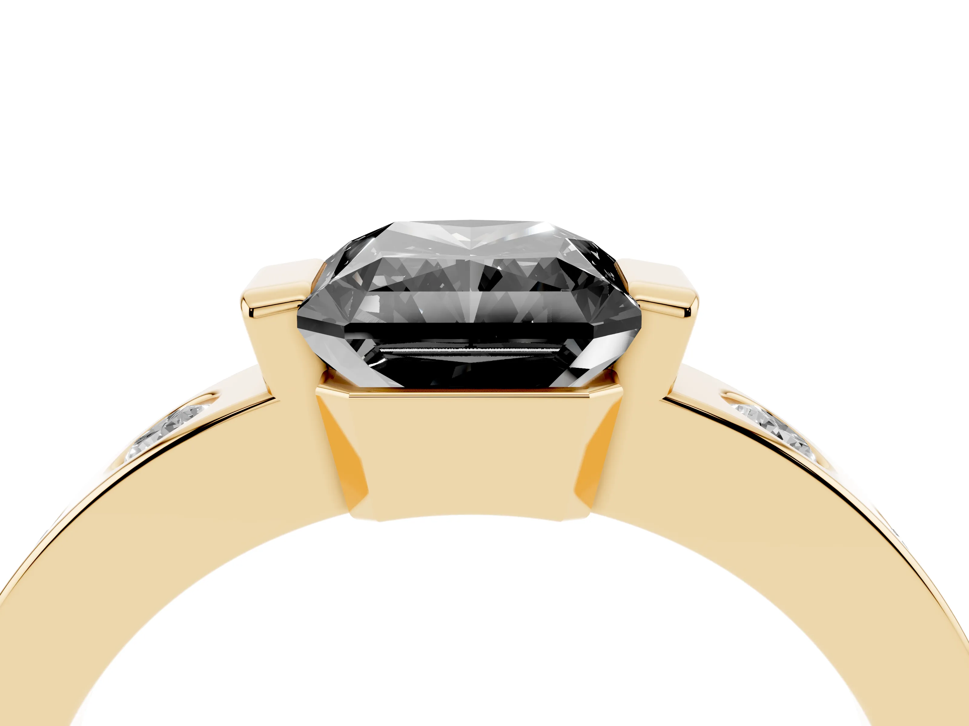 Fancy Black Radiant Cut Diamond Channel-Set Band Ring Set in Yellow gold with Bezel Prong Setting