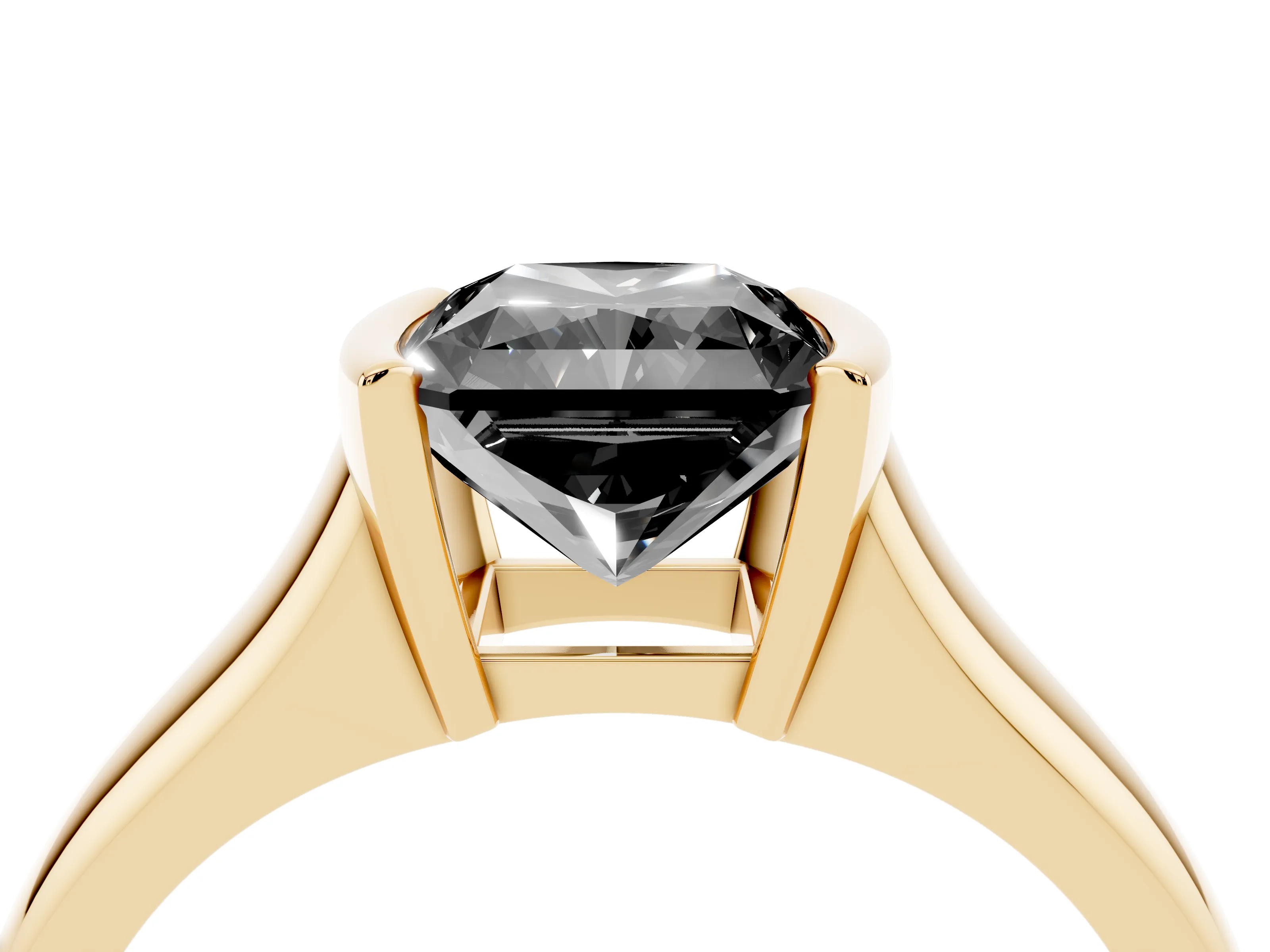 Fancy Black Radiant Cut Diamond Solitaire Tension Set Ring Set in Yellow gold with Split Shank Band