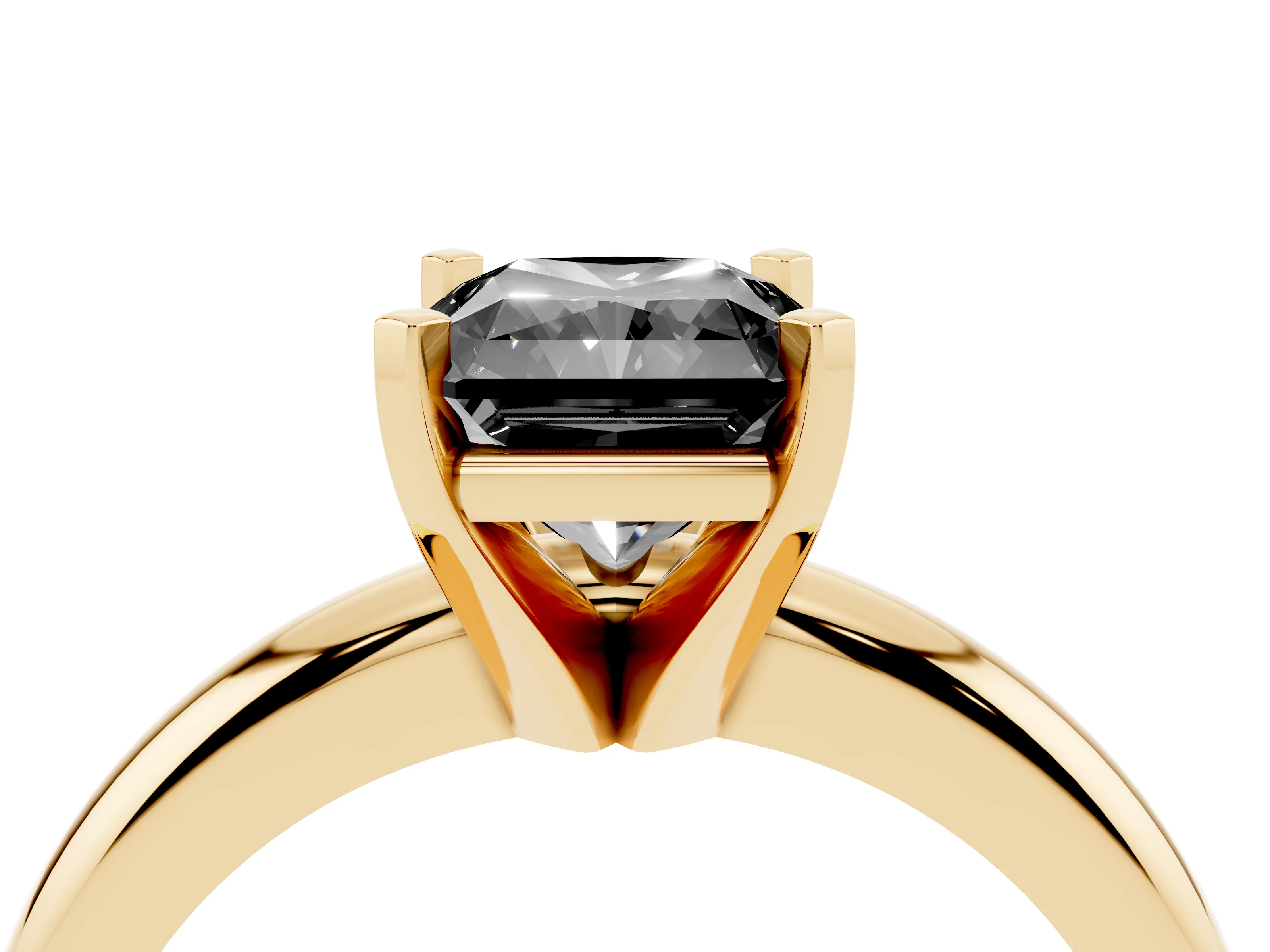Fancy Black Radiant Cut Diamond Solitaire Engagement Ring Set in Yellow gold with Round Band and Prong Setting
