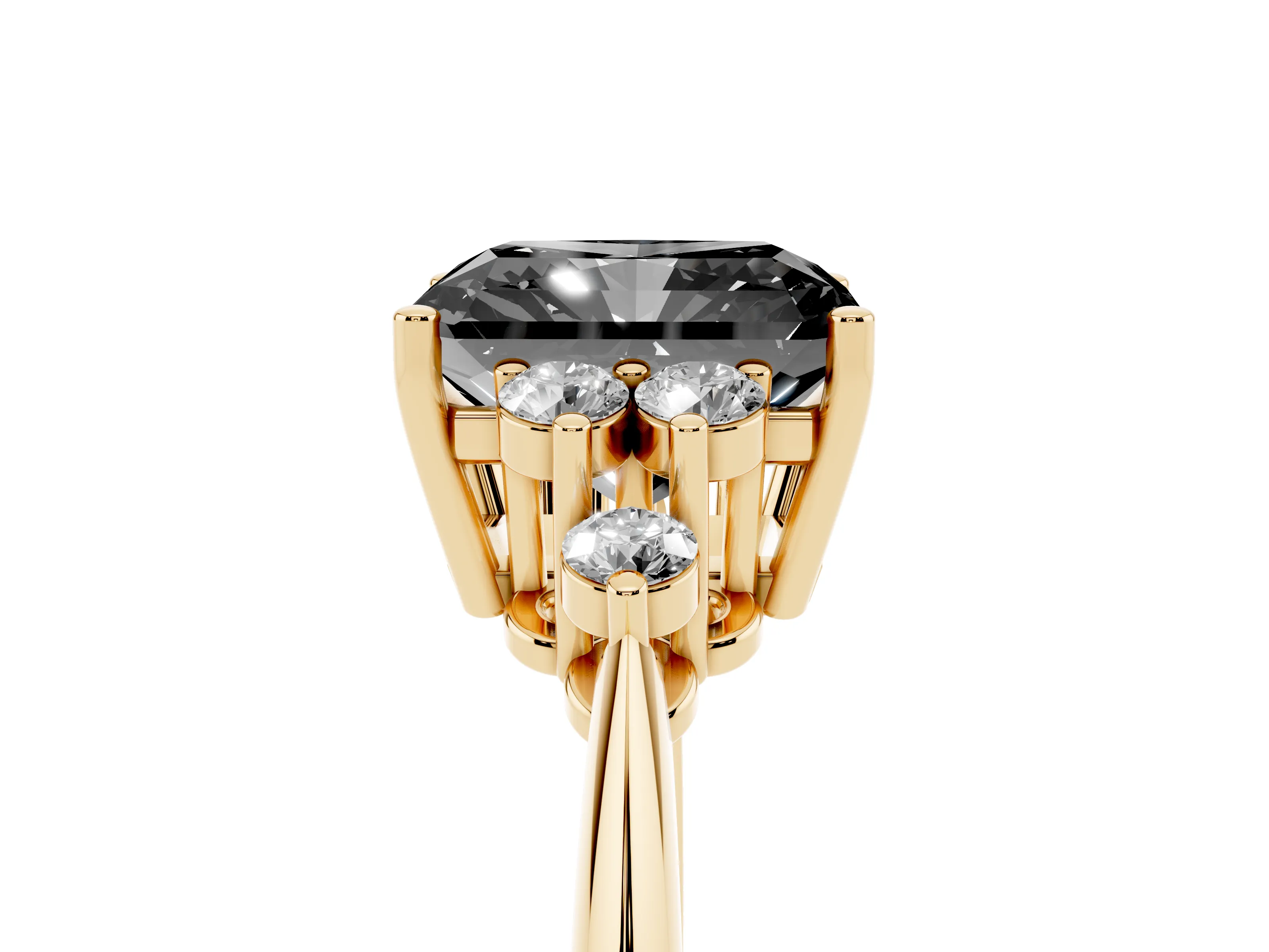 Fancy Black Radiant Cut Diamond Cluster Ring Set in Yellow gold with Plain Band and Prong Setting