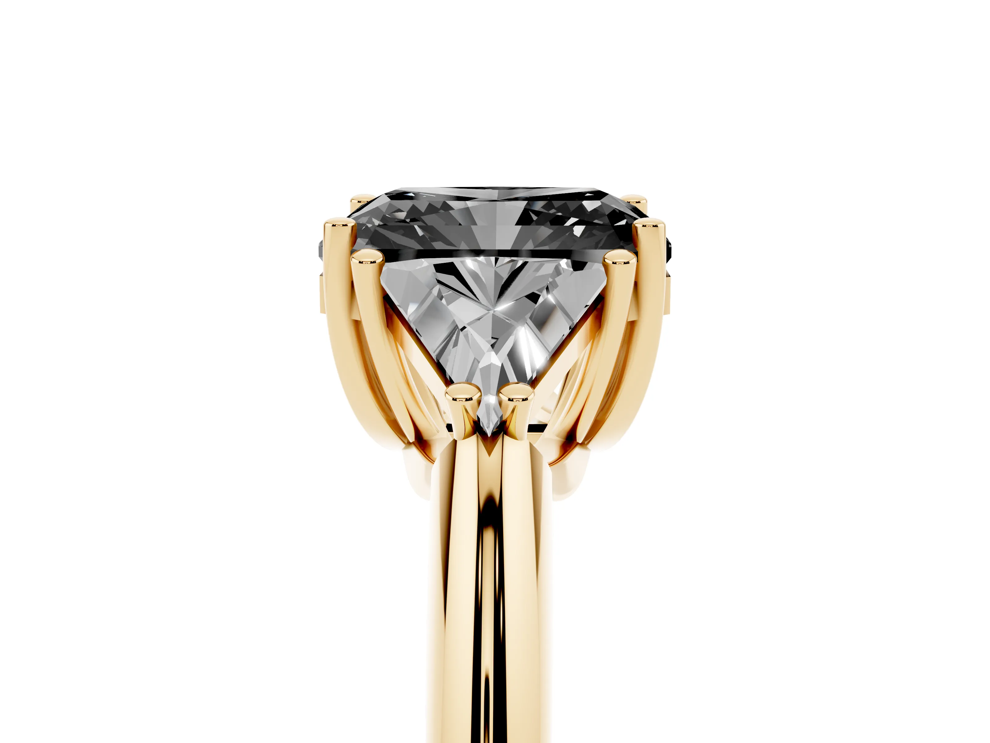 Fancy Black Radiant Cut Diamond Three-Stone Engagement Ring Set in Yellow gold with Trillion Side Stones
