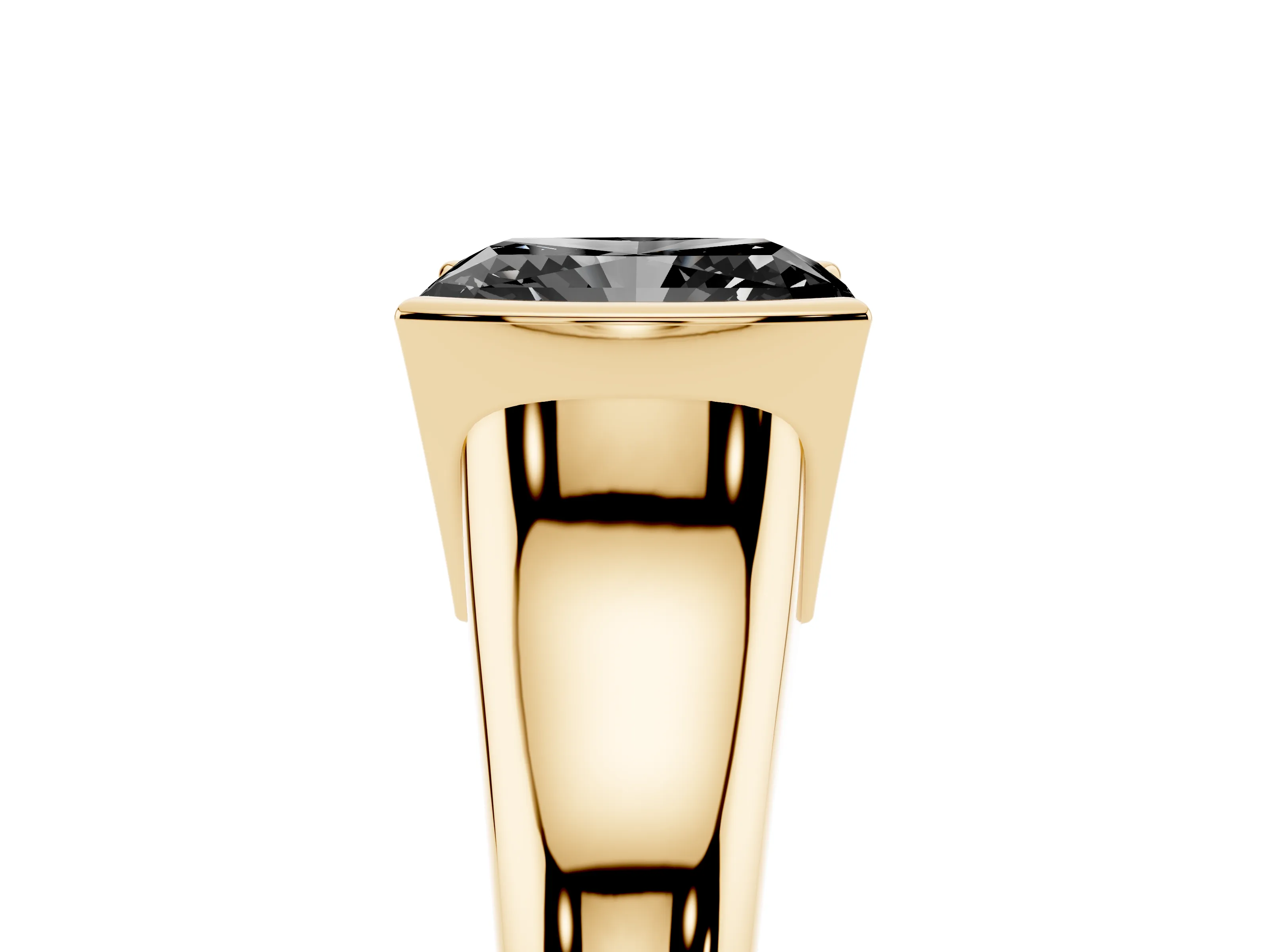 Fancy Black Radiant Cut Diamond Solitaire Tension Set Ring Set in Yellow gold with Split Shank Band