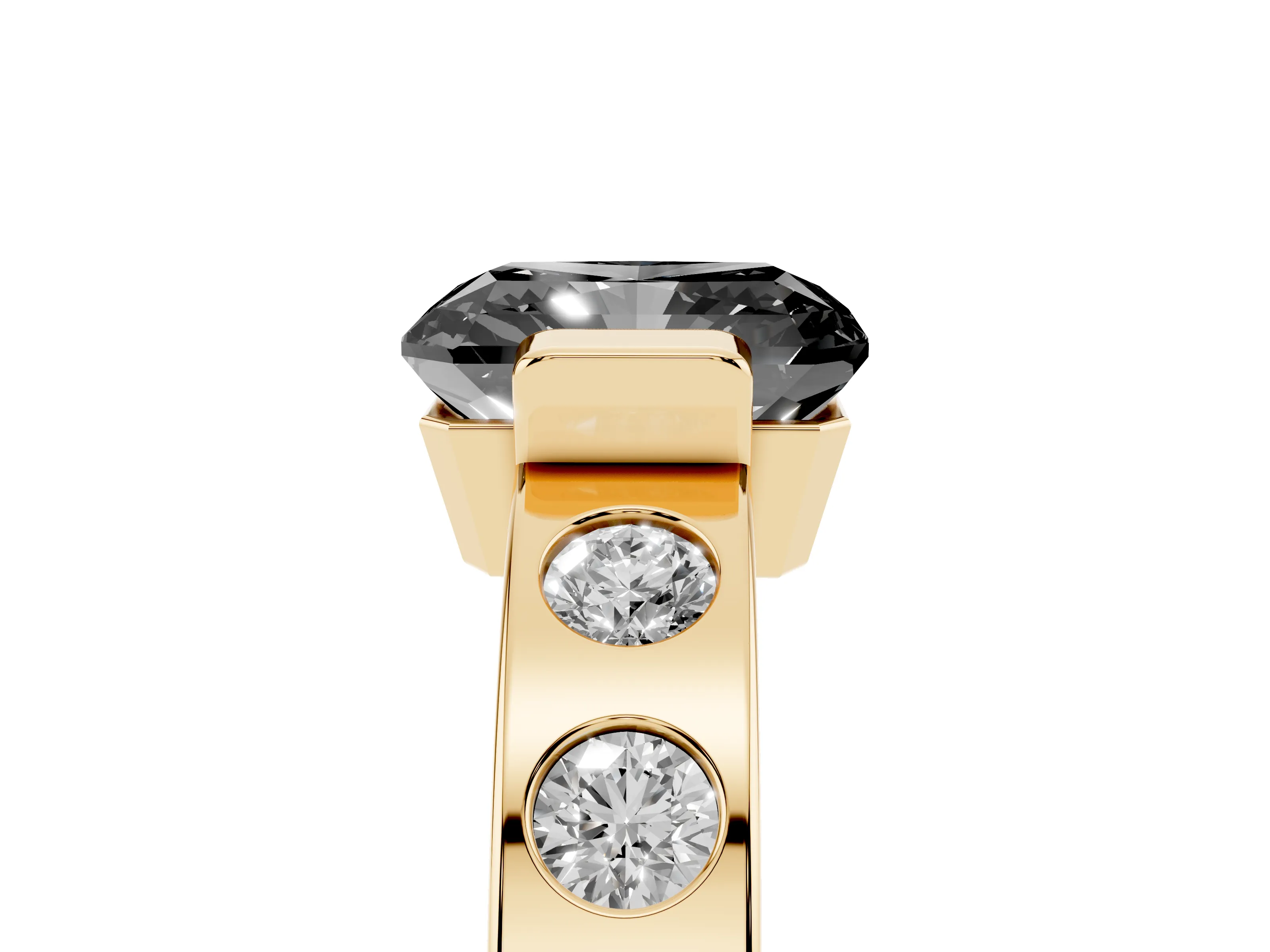 Fancy Black Radiant Cut Diamond Channel-Set Band Ring Set in Yellow gold with Bezel Prong Setting