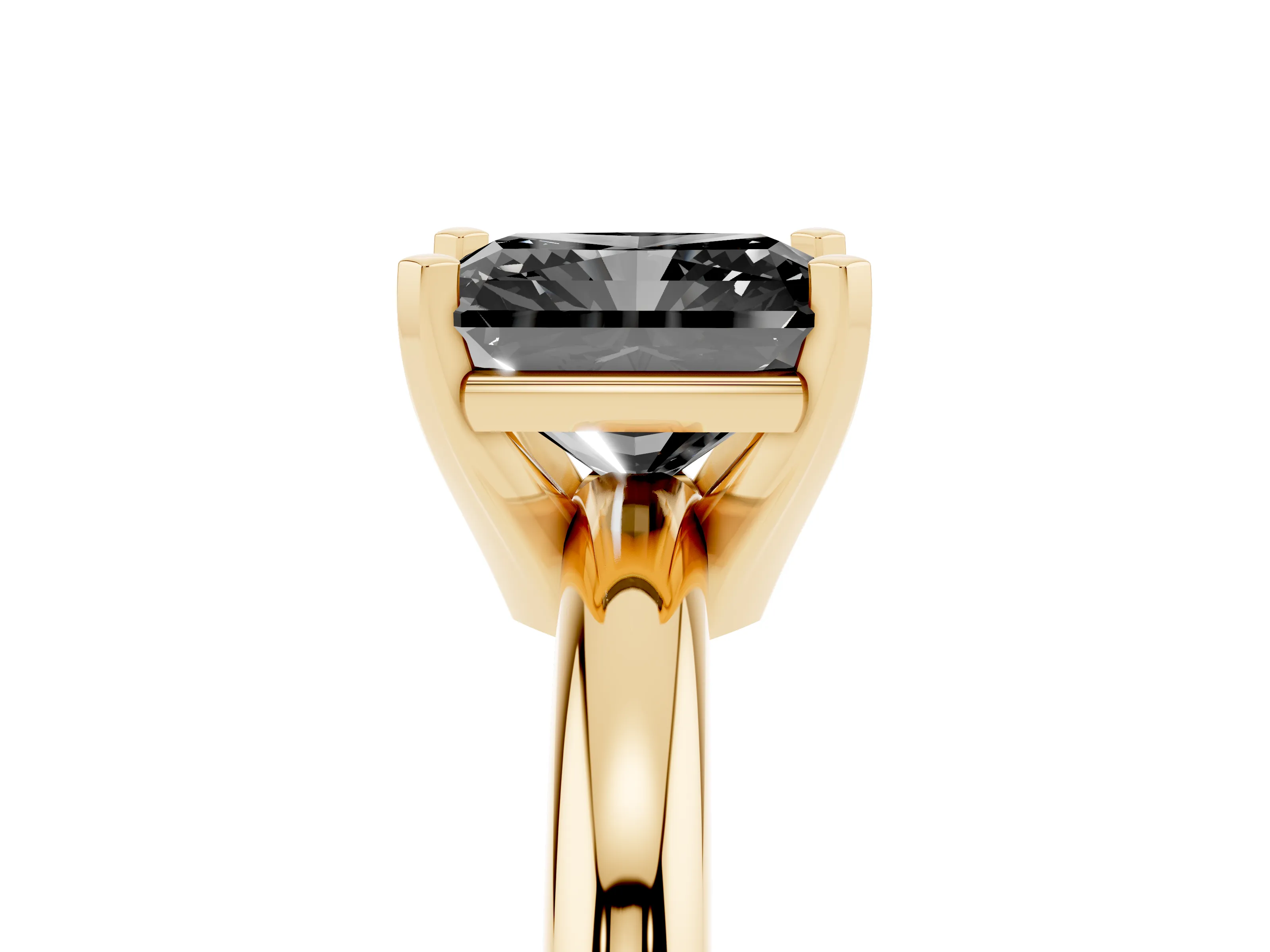 Fancy Black Radiant Cut Diamond Solitaire Engagement Ring Set in Yellow gold with Round Band and Prong Setting