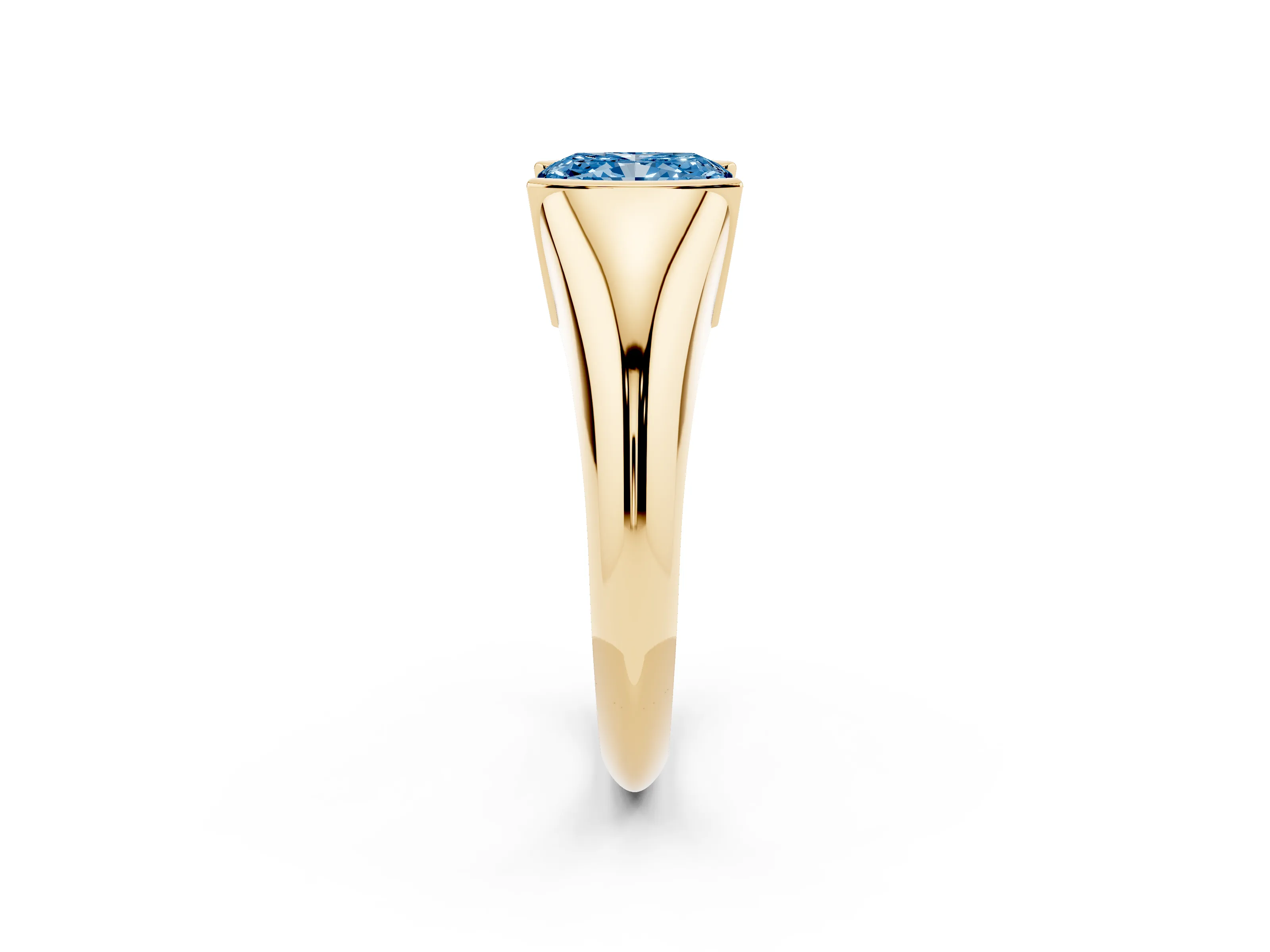 Fancy Blue Radiant Cut Diamond Solitaire Tension Set Ring Set in Yellow gold