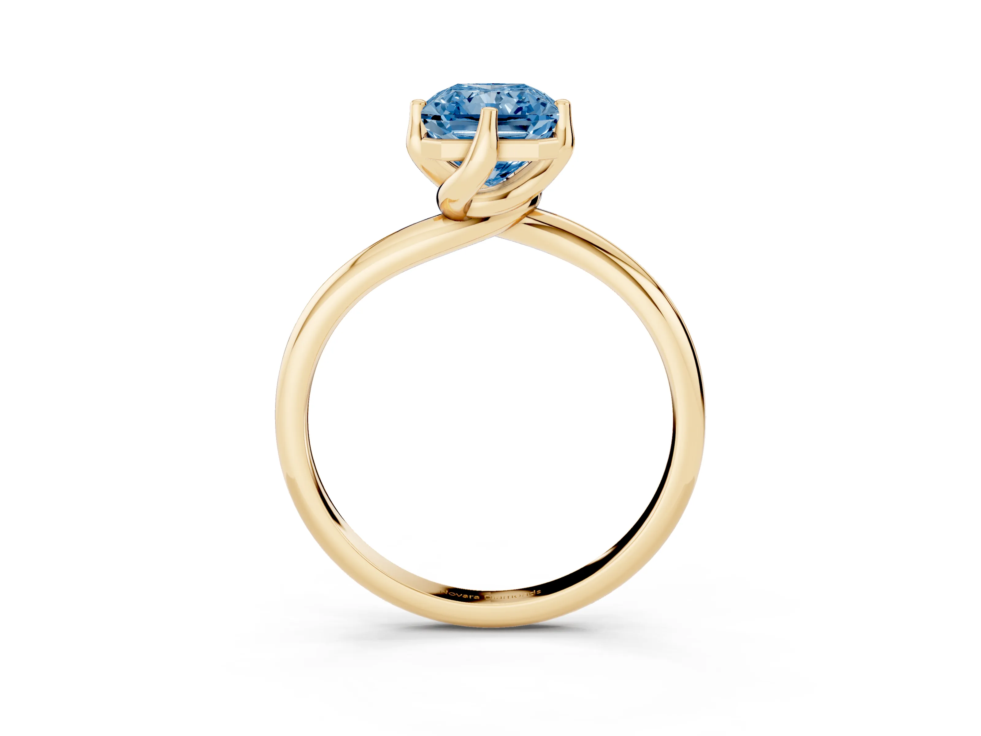 Fancy Blue Radiant Cut Diamond Solitaire Engagement Ring Set in Yellow gold with Classic Plain Band