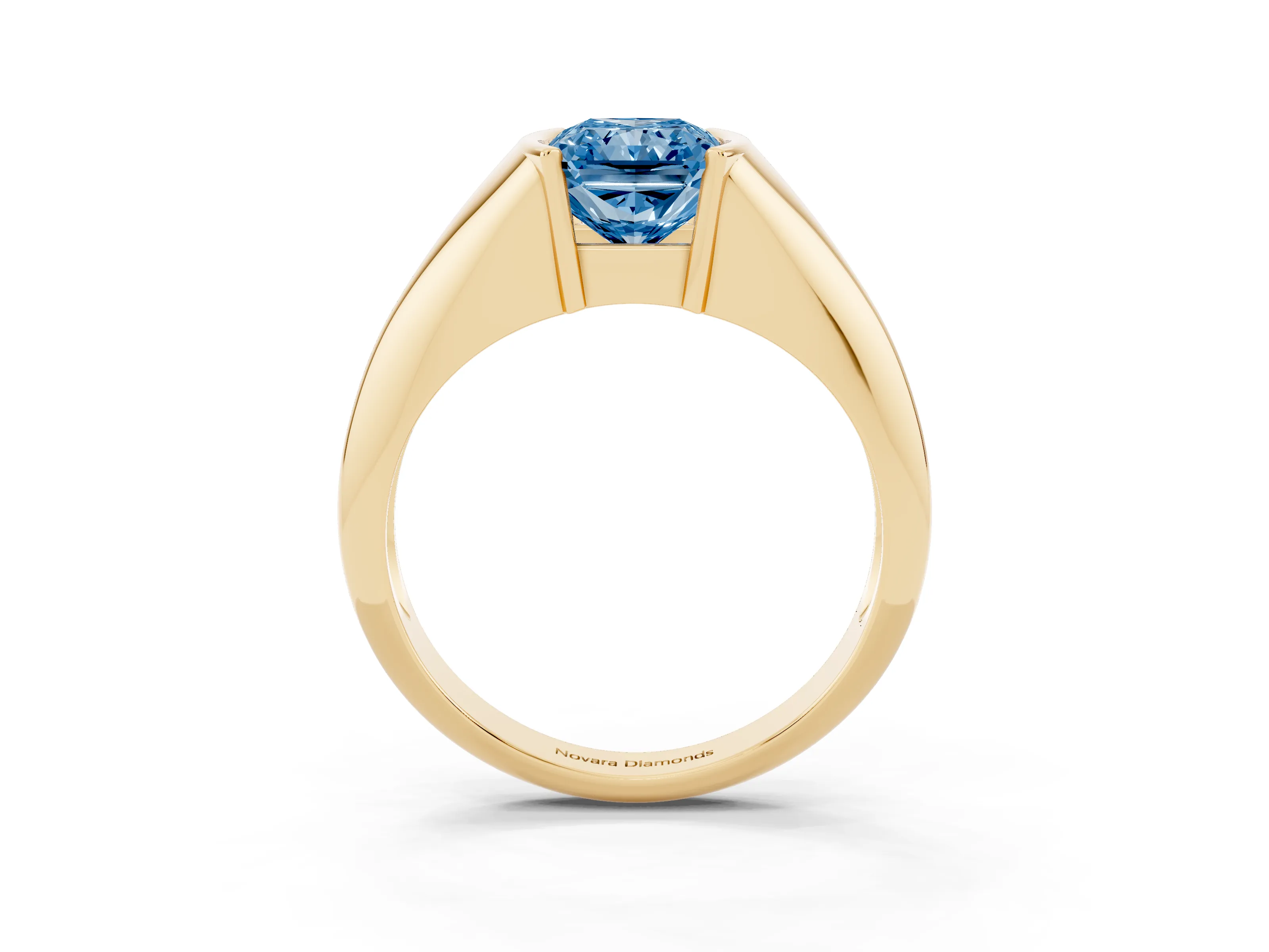Fancy Blue Radiant Cut Diamond Solitaire Tension Set Ring Set in Yellow gold