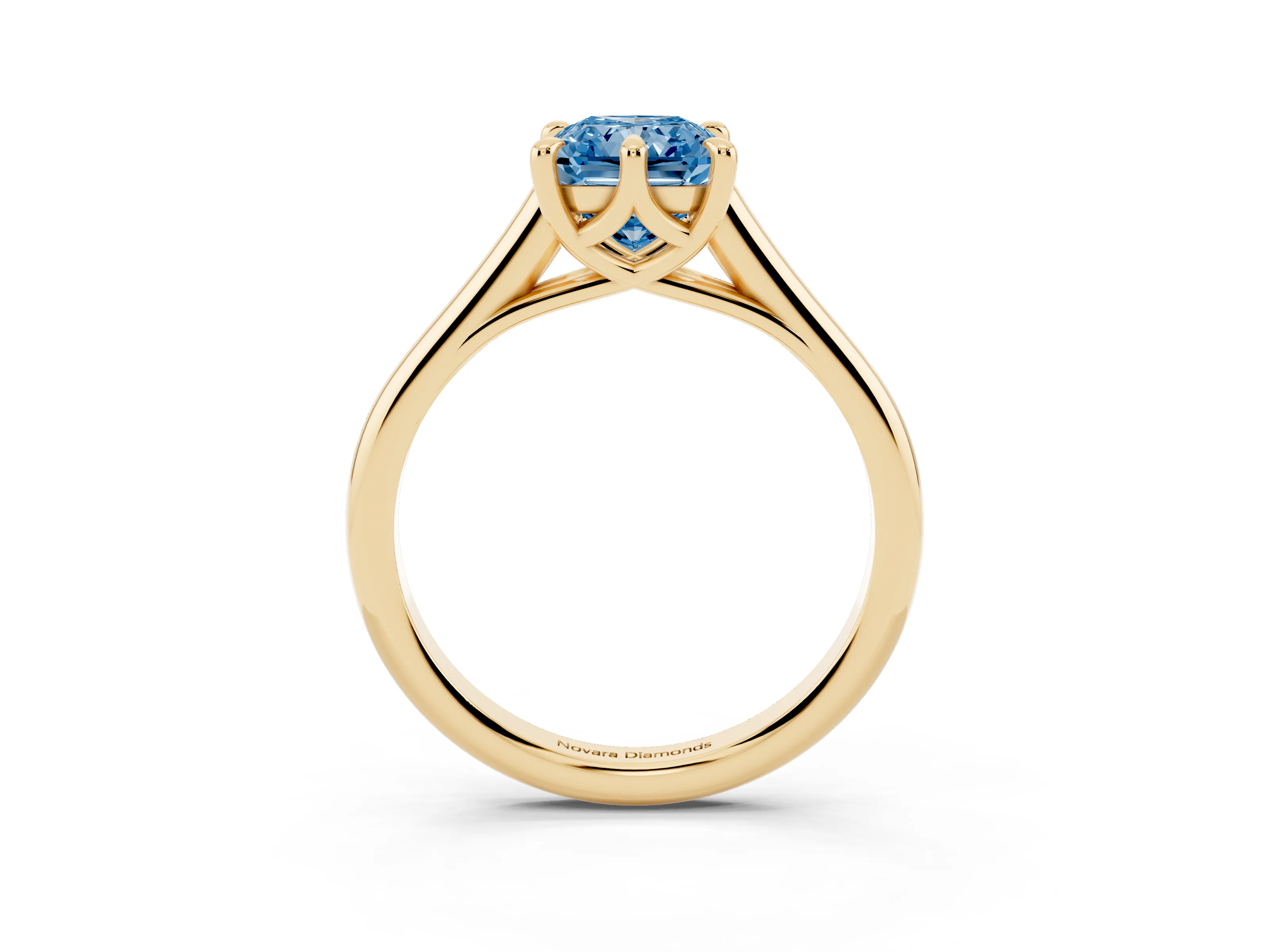 Fancy Blue Radiant Cut Diamond Solitaire Engagement Ring Set in Yellow gold with Prong Setting and Plain Classic Band