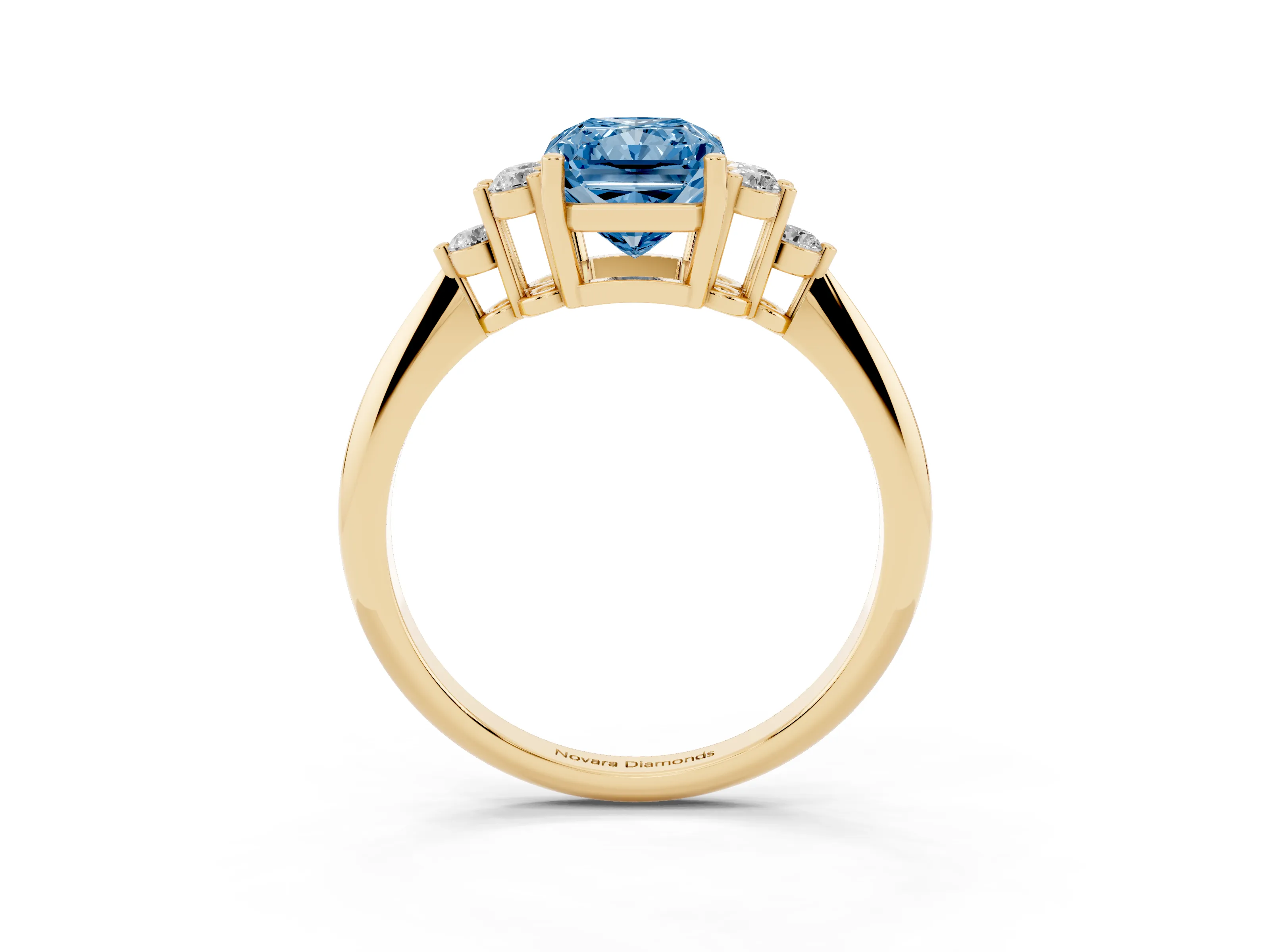 Fancy Blue Radiant Cut Diamond Cluster Ring Set in Yellow gold with Plain Band and Prong Setting
