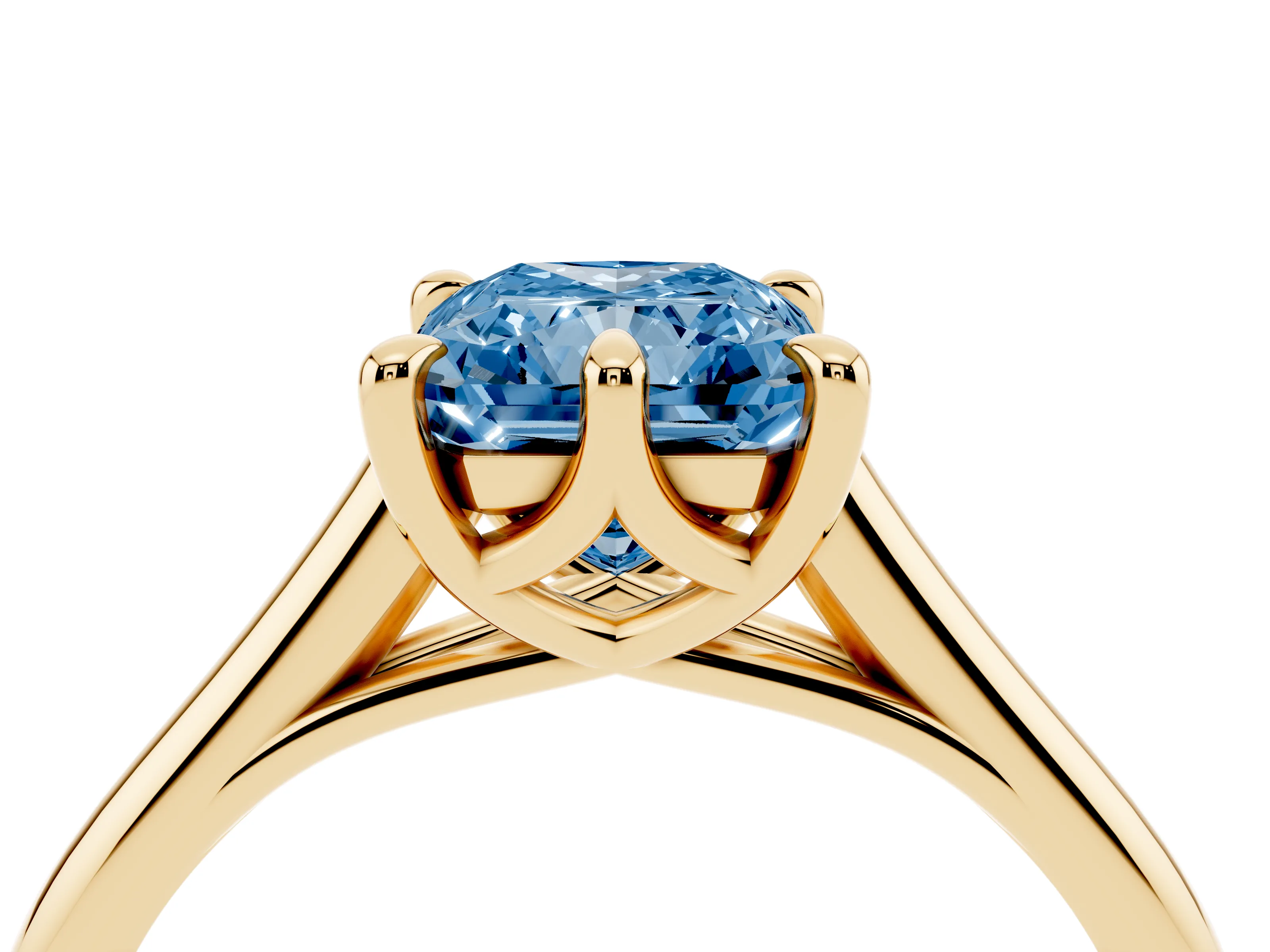 Fancy Blue Radiant Cut Diamond Solitaire Engagement Ring Set in Yellow gold with Prong Setting and Plain Classic Band