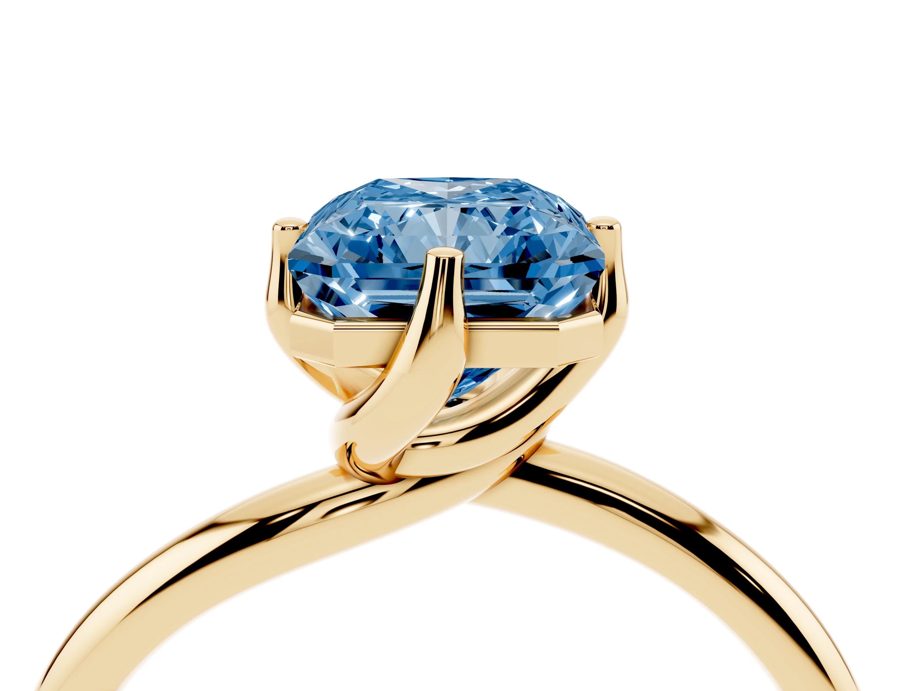Fancy Blue Radiant Cut Diamond Solitaire Engagement Ring Set in Yellow gold with Classic Plain Band