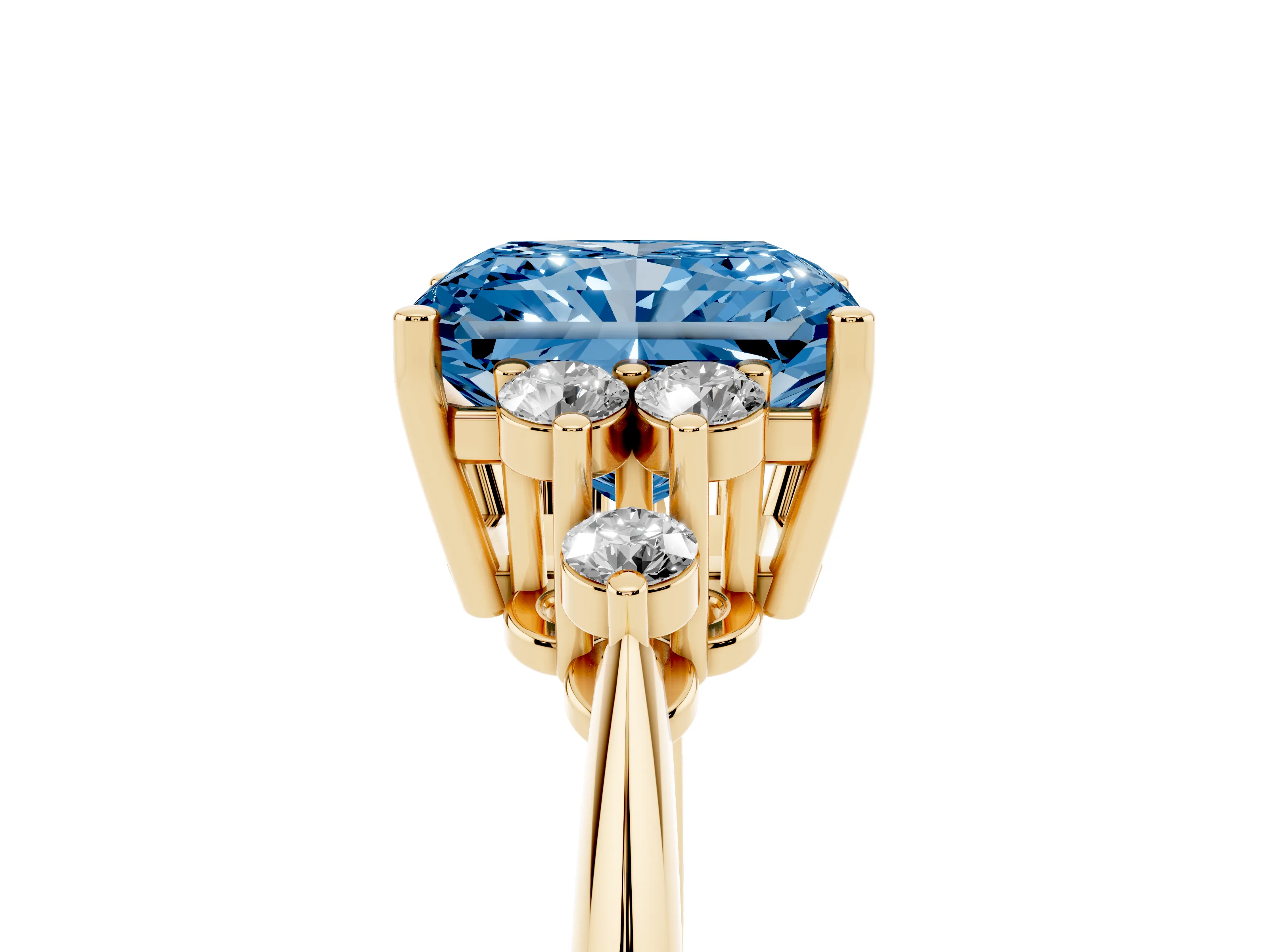 Fancy Blue Radiant Cut Diamond Cluster Ring Set in Yellow gold with Plain Band and Prong Setting