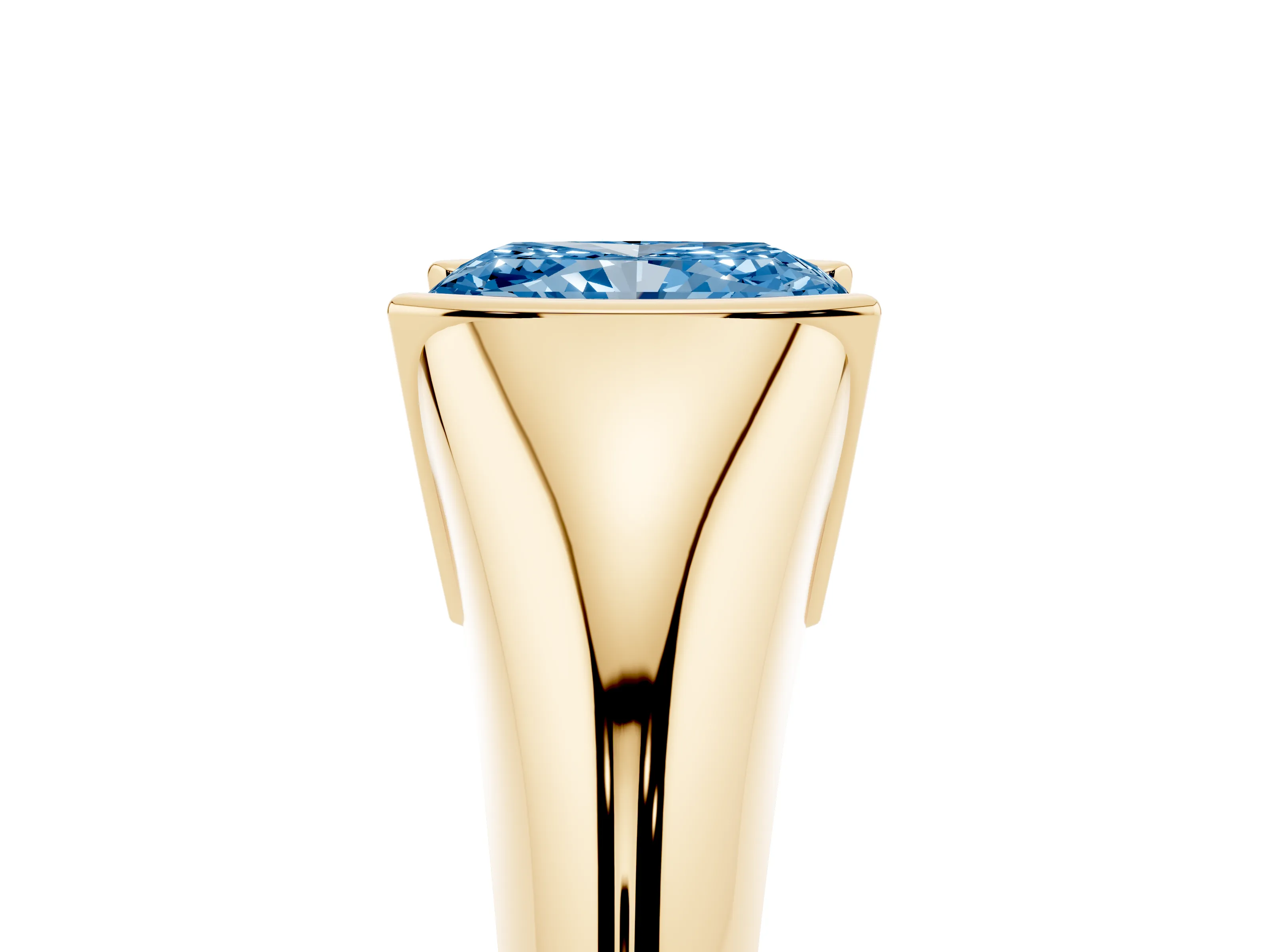 Fancy Blue Radiant Cut Diamond Solitaire Tension Set Ring Set in Yellow gold