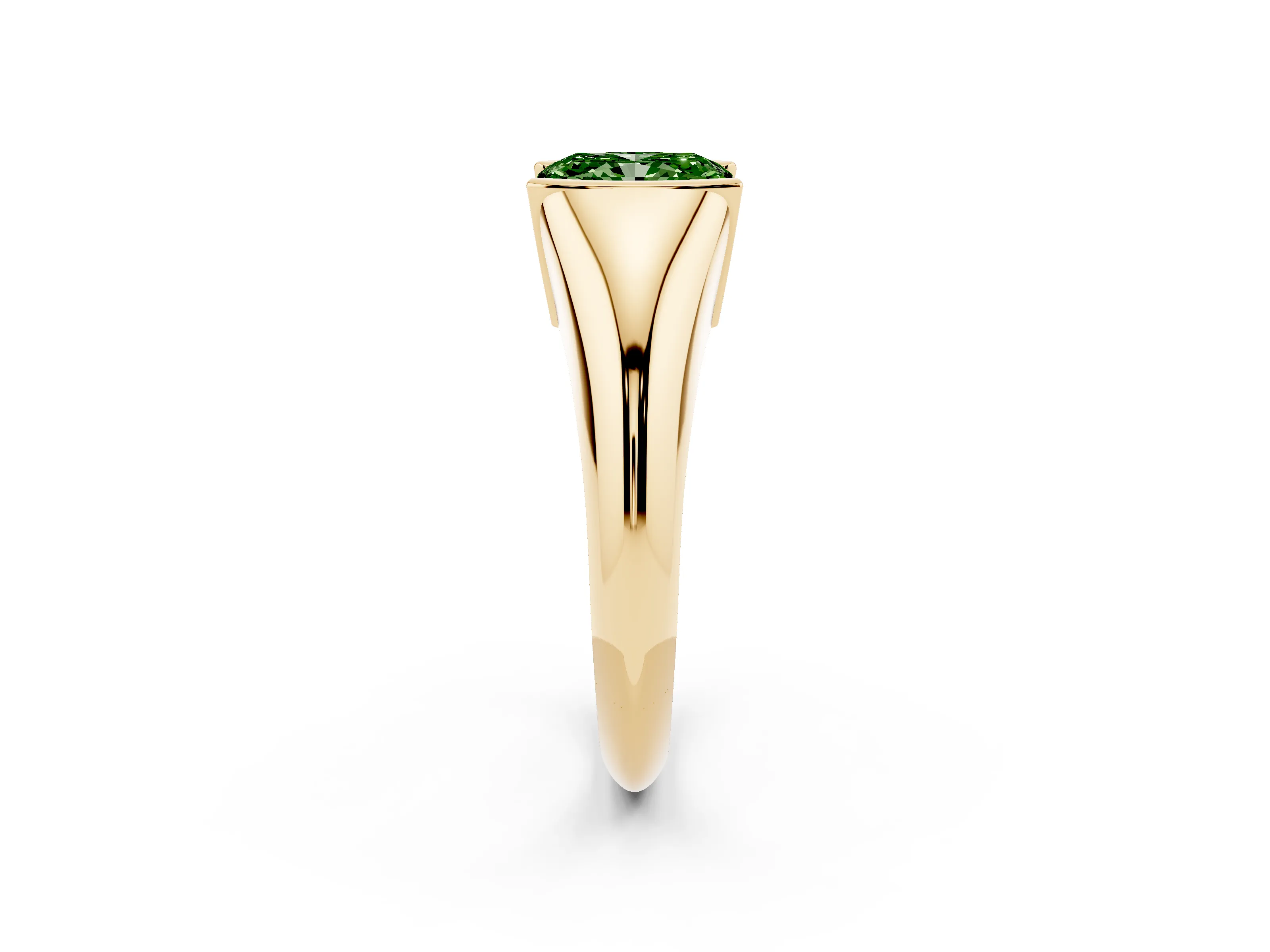 Fancy Green Radiant Cut Diamond Solitaire Tension Set Ring Set in Yellow gold