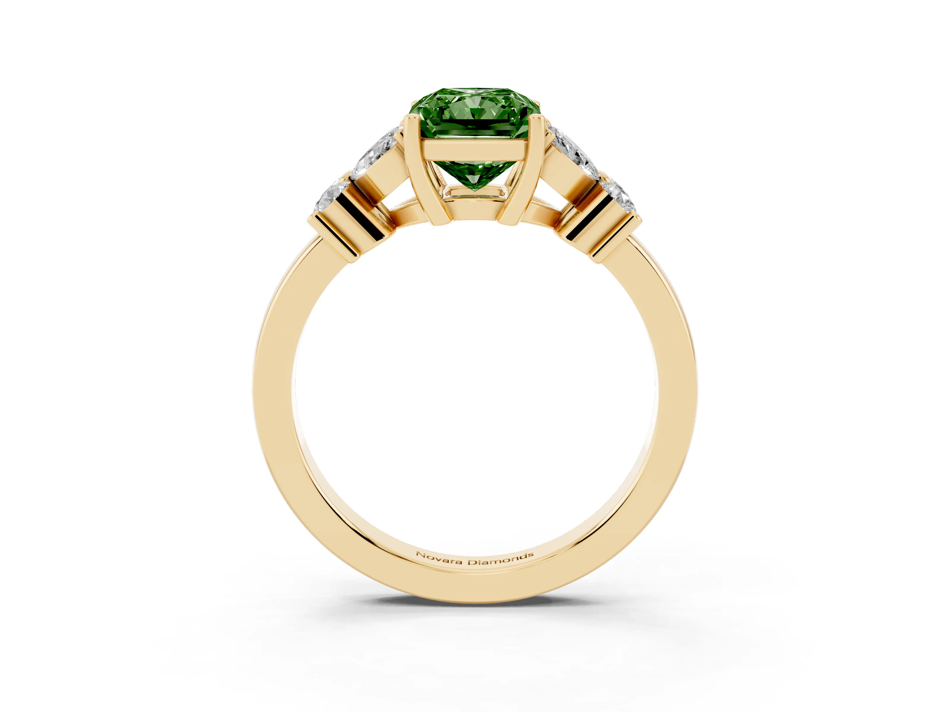 Fancy Green Radiant Cut Diamond Floral Cluster Ring Set in Yellow gold with Marquise Petals and Prong Setting