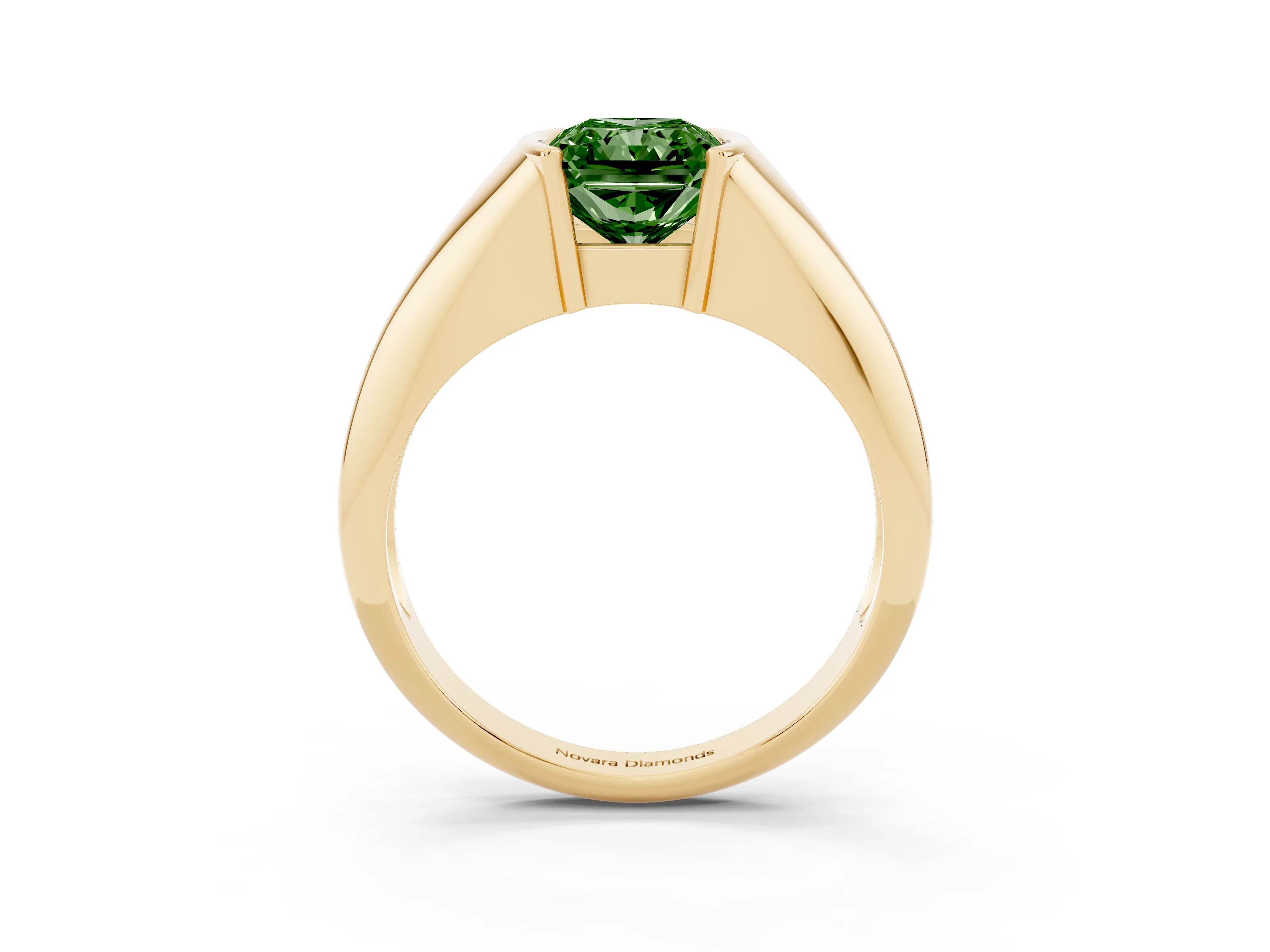 Fancy Green Radiant Cut Diamond Solitaire Tension Set Ring Set in Yellow gold