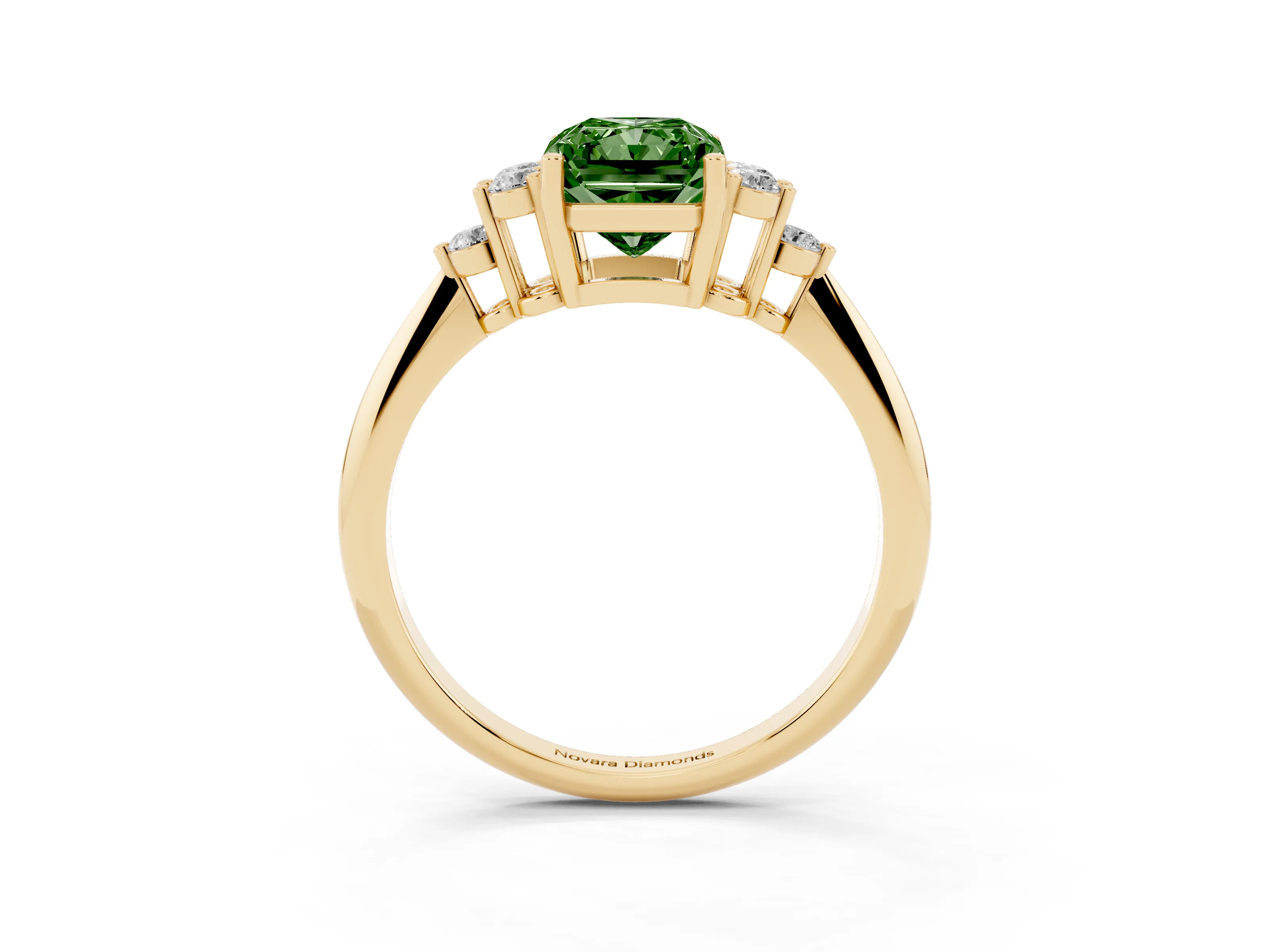 Fancy Green Radiant Cut Diamond Cluster Ring Set in Yellow gold with Plain Band and Prong Setting
