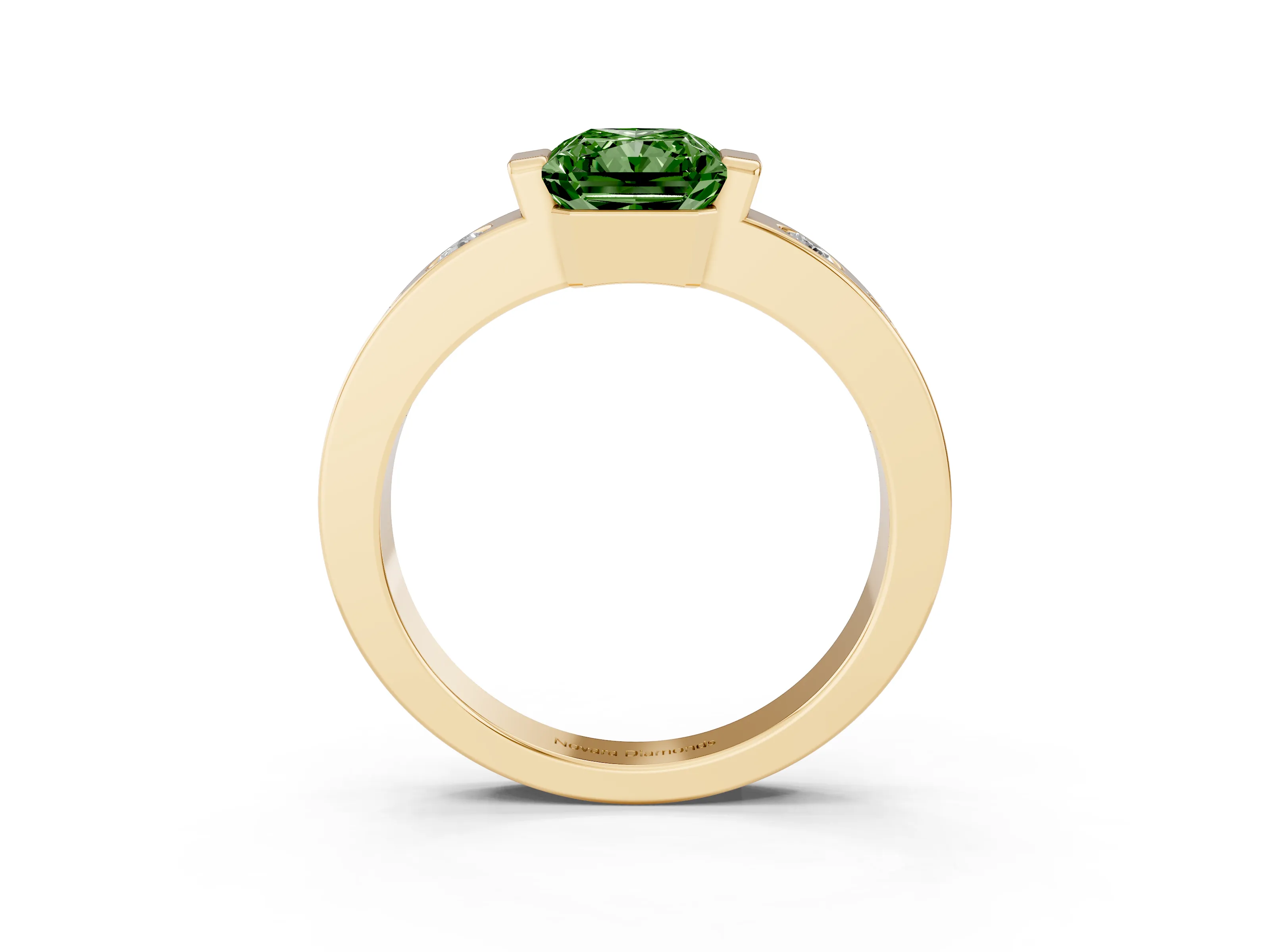 Fancy Green Radiant Cut Diamond Channel-Set Band Ring Set in Yellow gold with Bezel Prong Setting