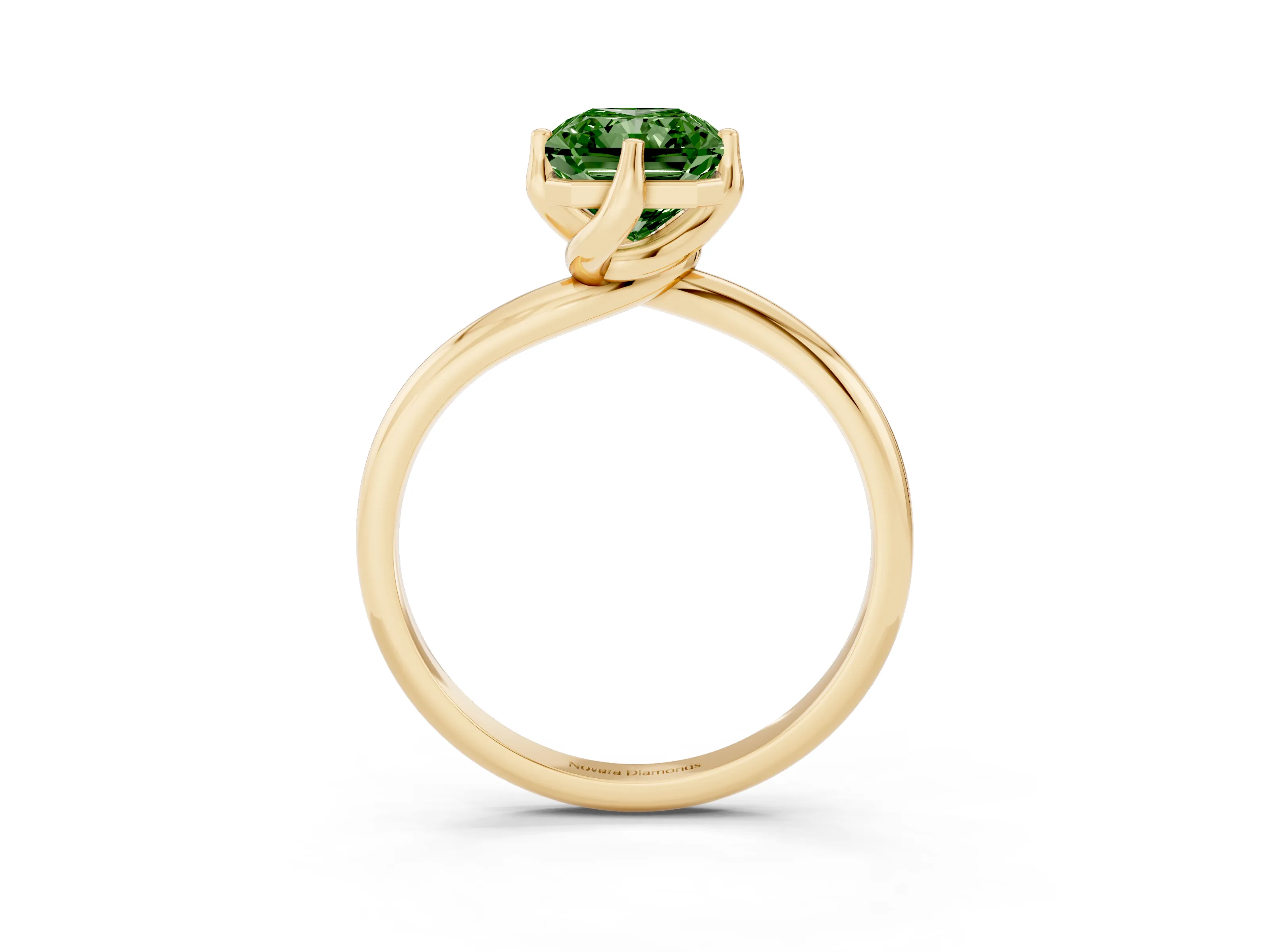 Fancy Green Radiant Cut Diamond Solitaire Engagement Ring Set in Yellow gold with Classic Plain Band