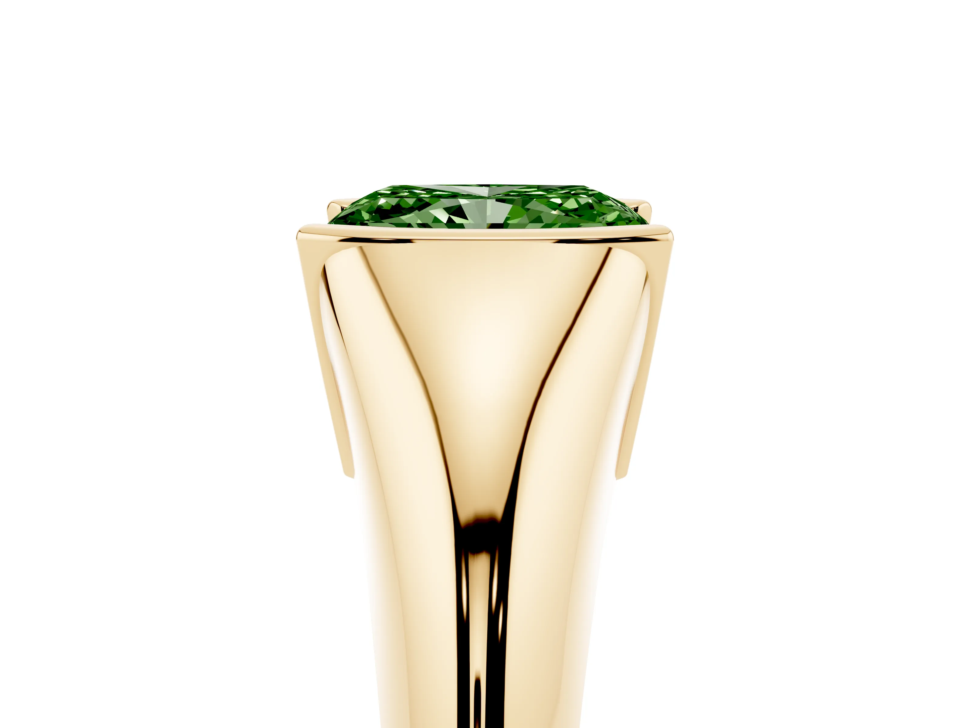 Fancy Green Radiant Cut Diamond Solitaire Tension Set Ring Set in Yellow gold